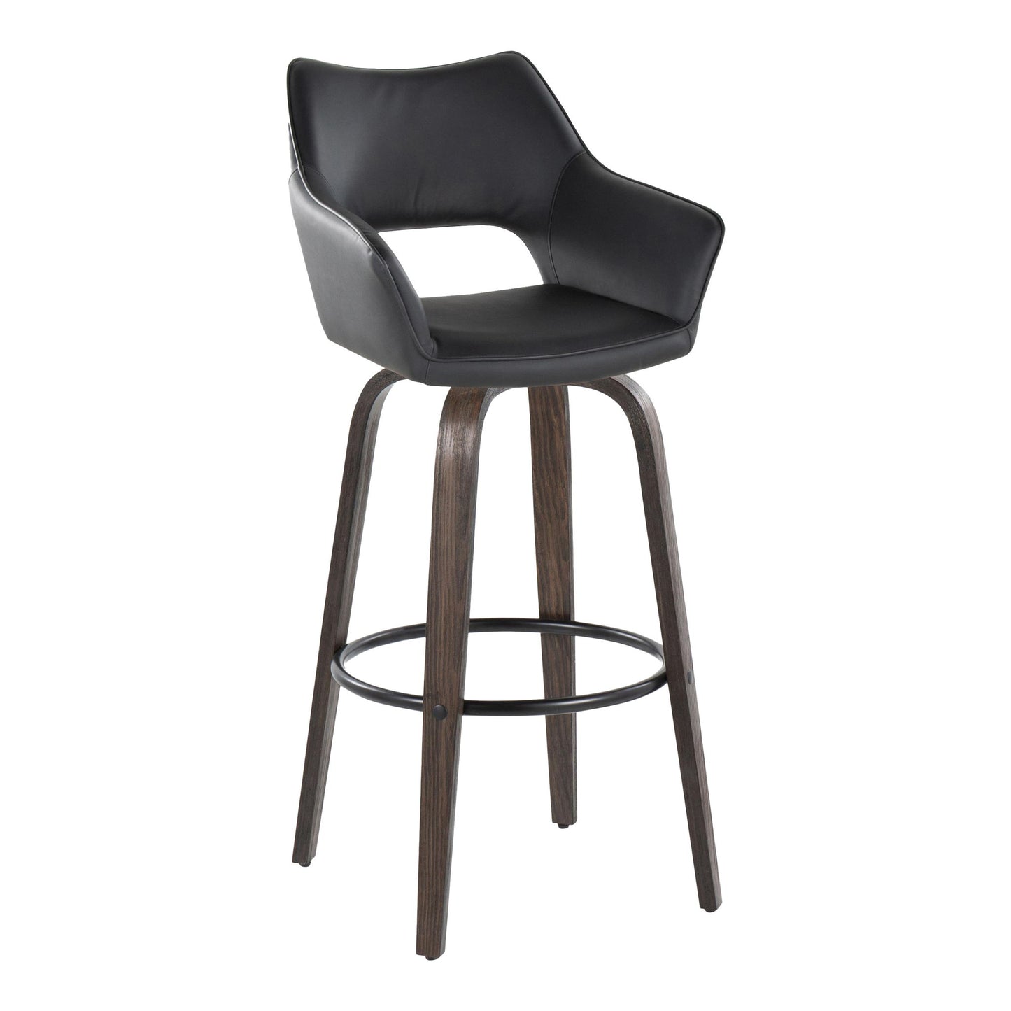 Mustang - Contemporary Fixed Height Barstool With Swivel With Round Footrest (Set of 2) Lumi Source