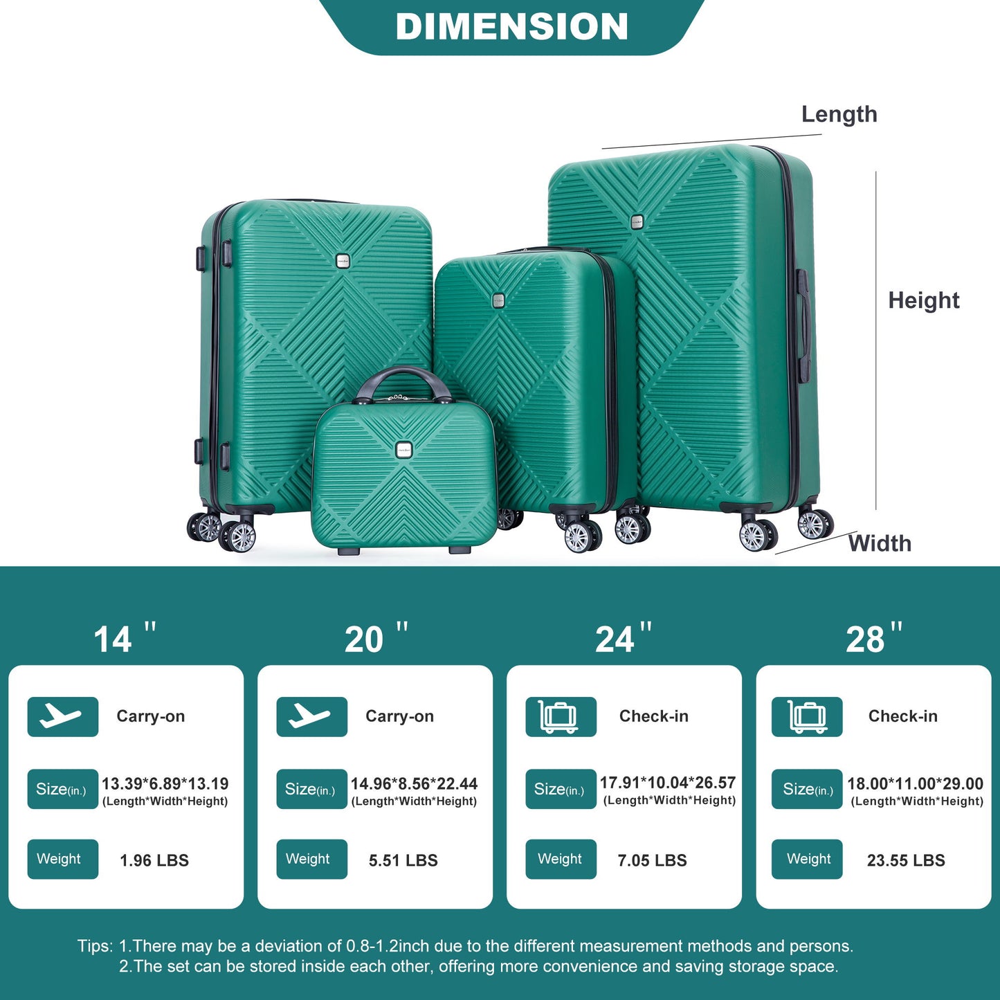 4 Piece Lightweight Suitcase, Makeup Box, Aircraft Wheels Daily Nest