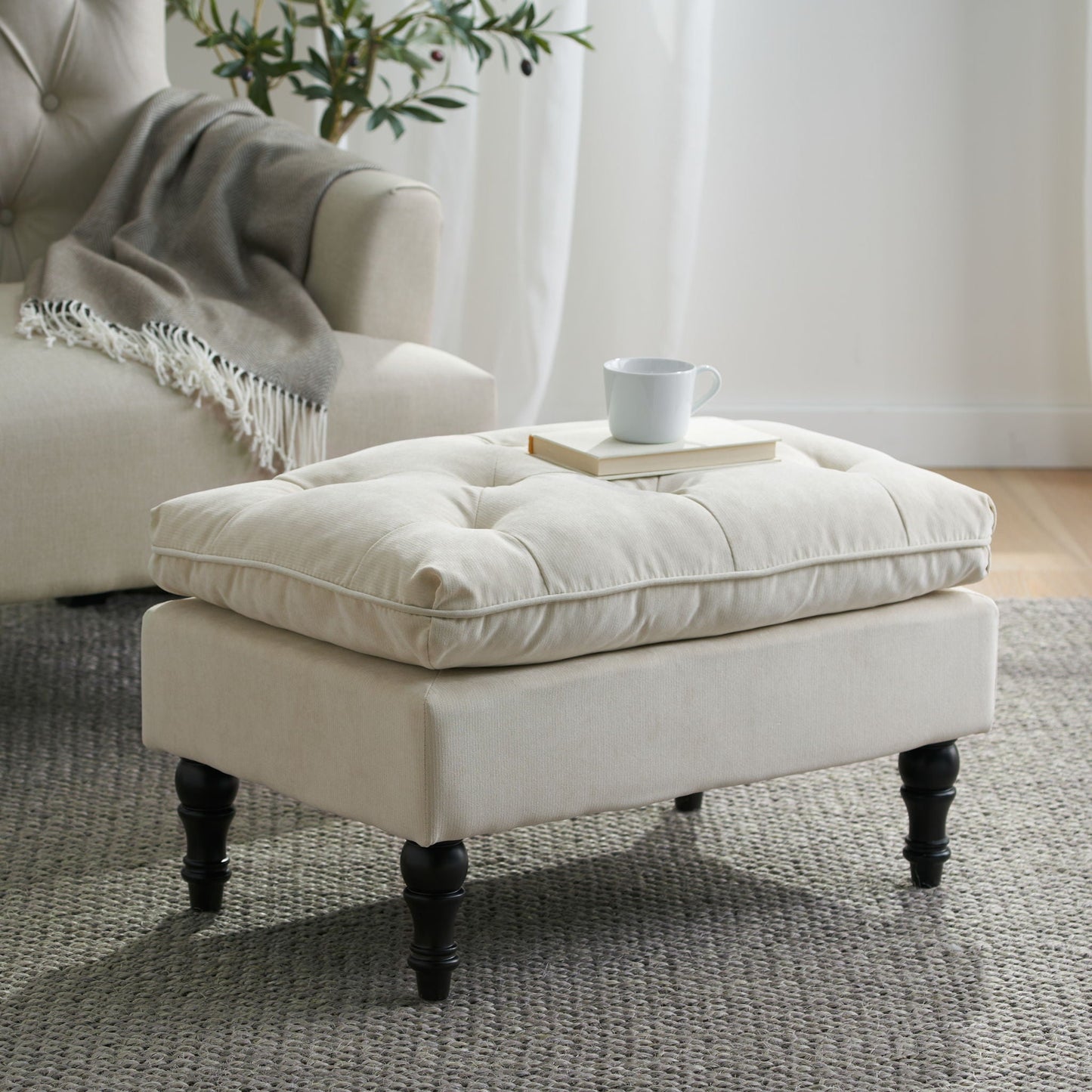 Lofton - Pillow Top Ottoman With Button Tufting - Cream Noble House