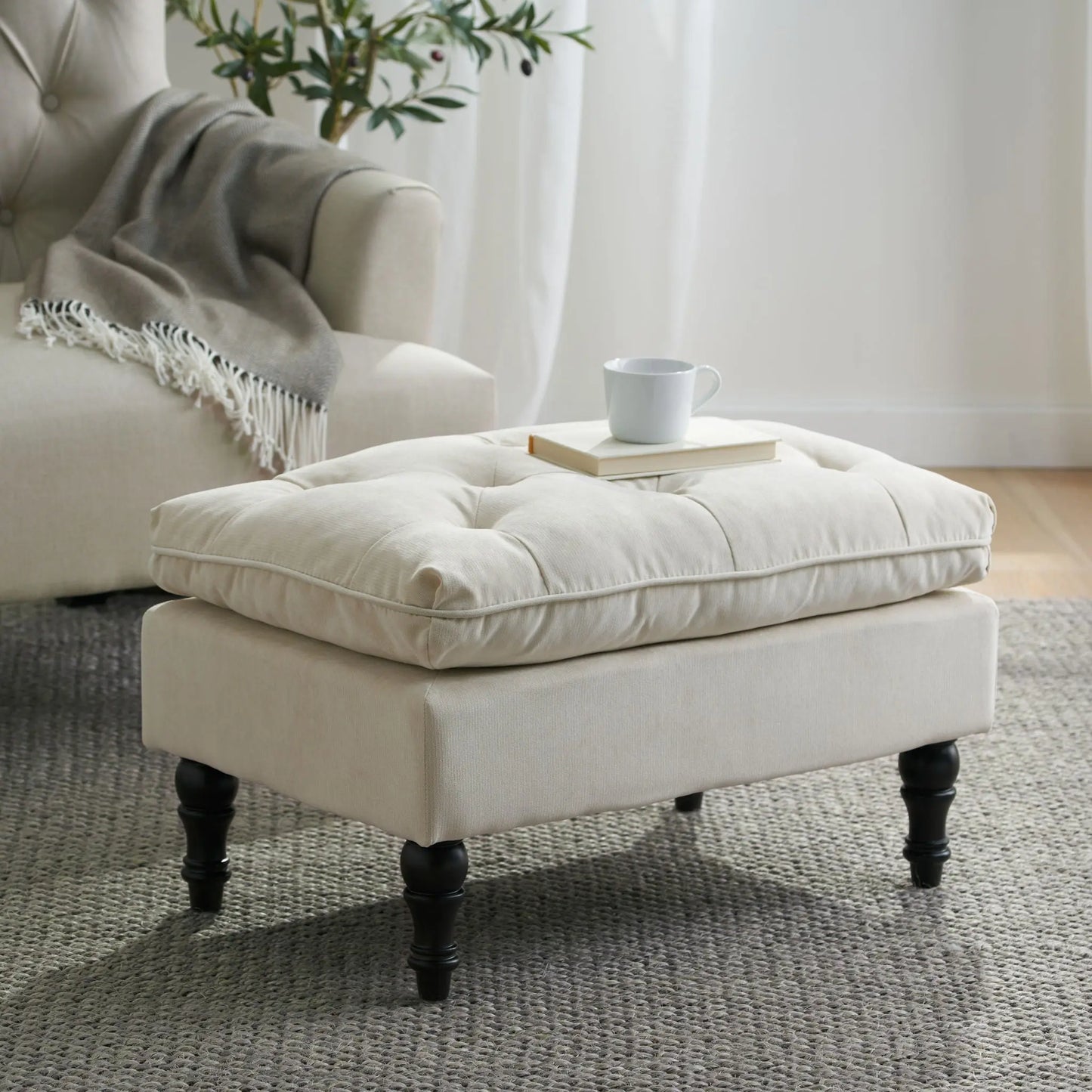Lofton - Pillow Top Ottoman With Button Tufting - Cream Noble House