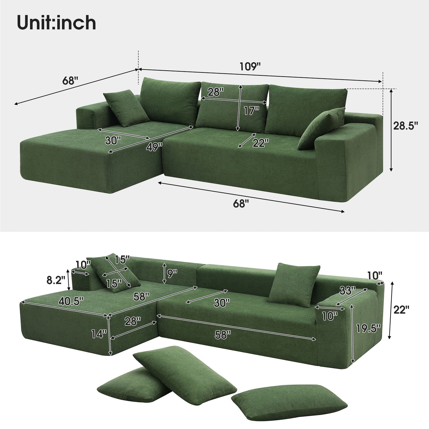Modular Sectional Living Room Sofa Set, Modern Minimalist Style Couch, Upholstered Sleeper Sofa For Living Room, Bedroom, Salon, 2 Piece Free Combination, L-Shape Luxe & Co.