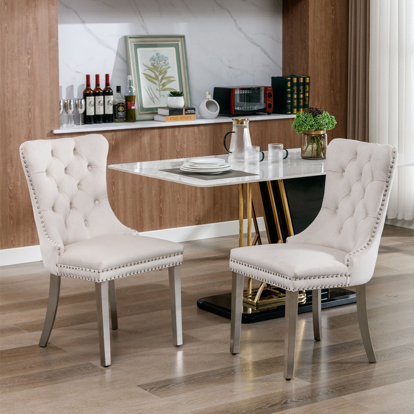 Nikki - Modern, High-End Tufted Solid Wood Contemporary Velvet Upholstered Dining Chair With Chrome Stainless Steel Plating Legs, Nailhead Trim (Set of 2) Home Essentials