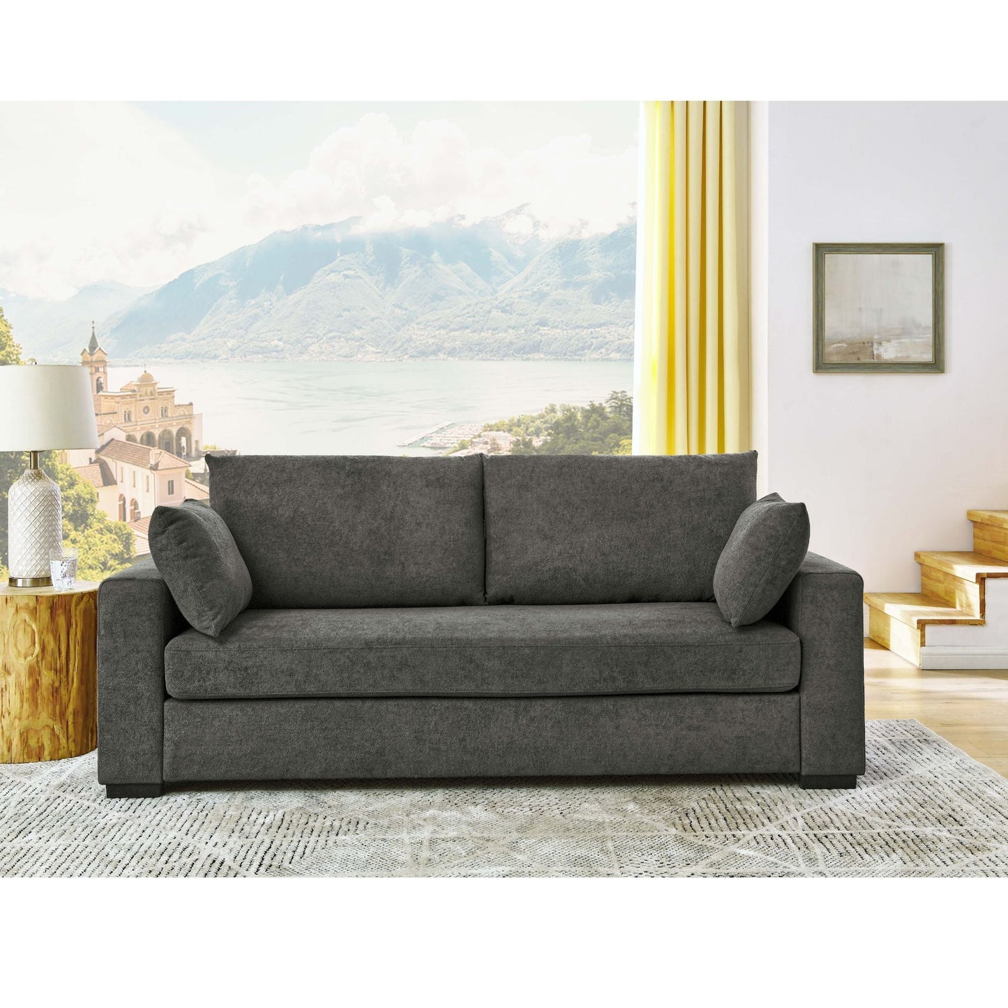 Upholstered Sofa With Toss Pillows - Dark Gray Home Essentials
