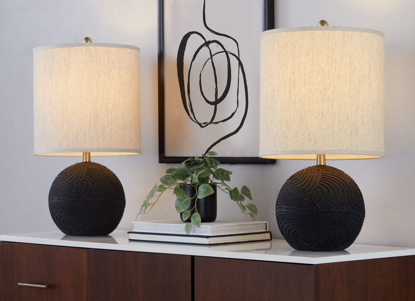 Kona - Contemporary Table Lamp (Set of 2) - Matte Black / Natural Lumi Source