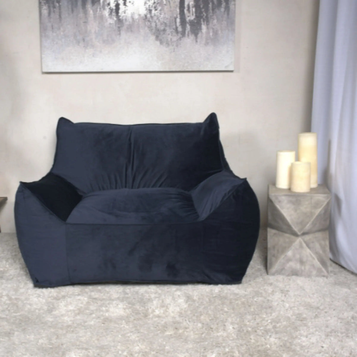 Allea - Velveteen Bean Bag Chair With Armrests - Midnight Blue Home Essentials