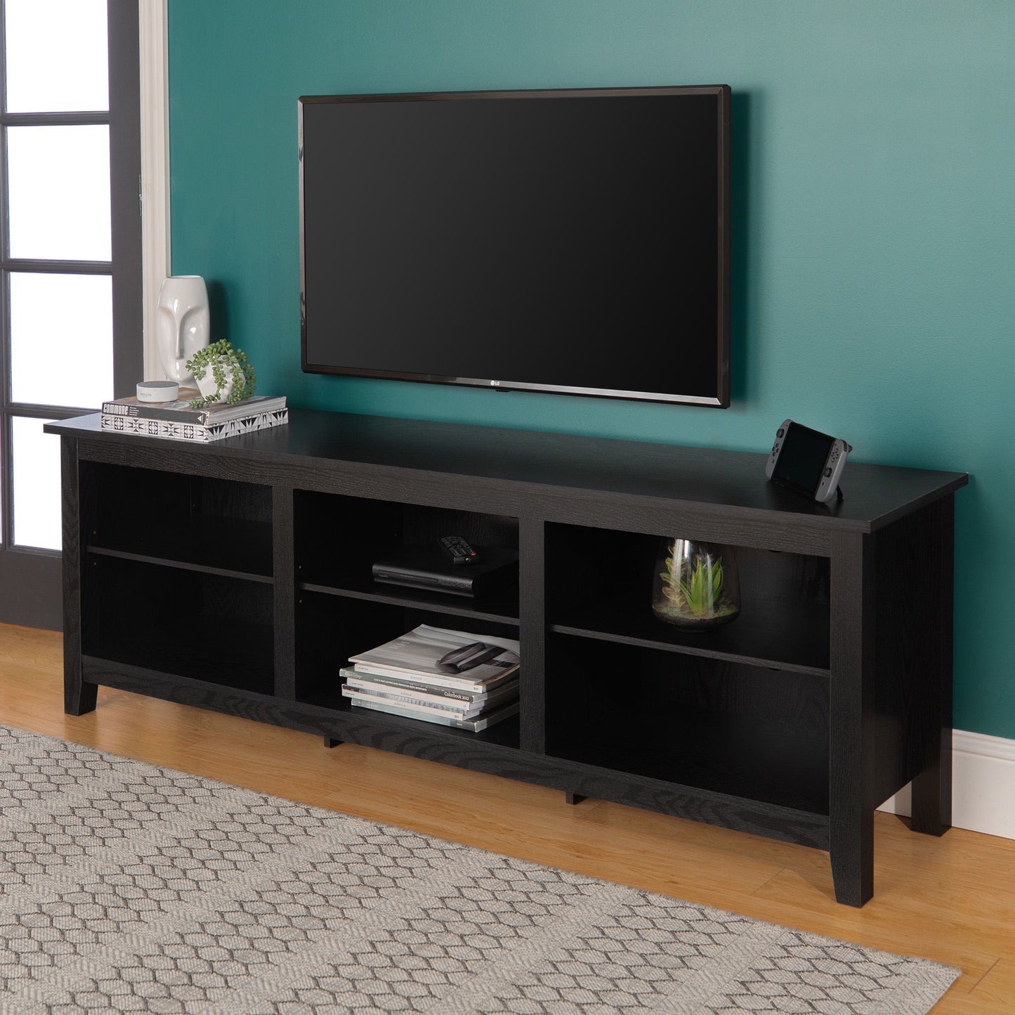 Modern Transitional 3 Shelf Open Storage 70" TV Stand For 80" TVs Walker Edison