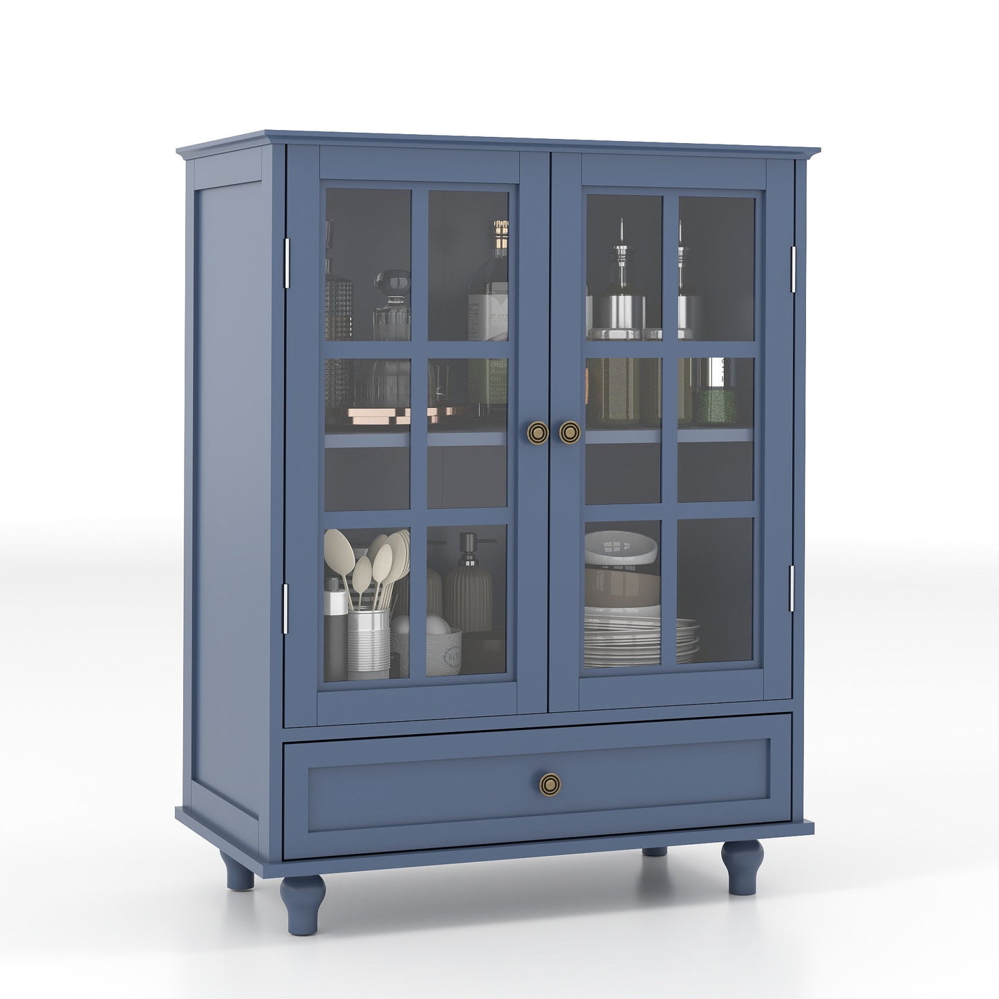 Minimalist Buffet Cabinet With Double Glass Doors And Drawer Home Essentials