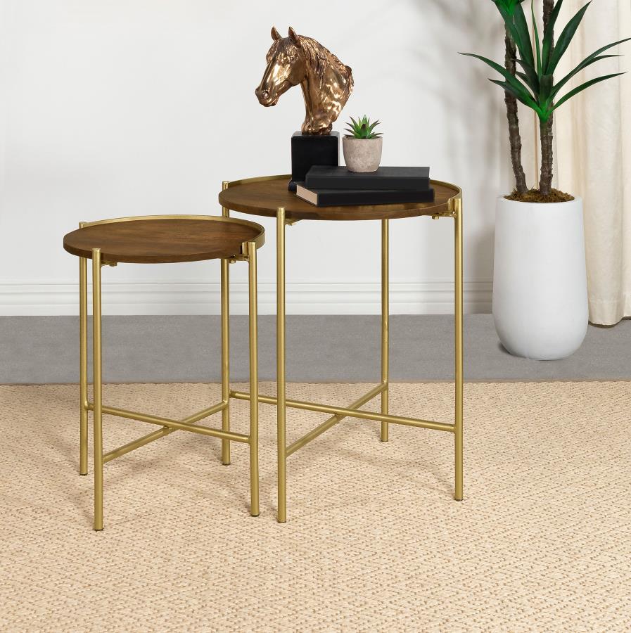 Malka - 2 Piece Round Wood Nesting Table - Dark Brown And Gold Coaster Fine Furniture