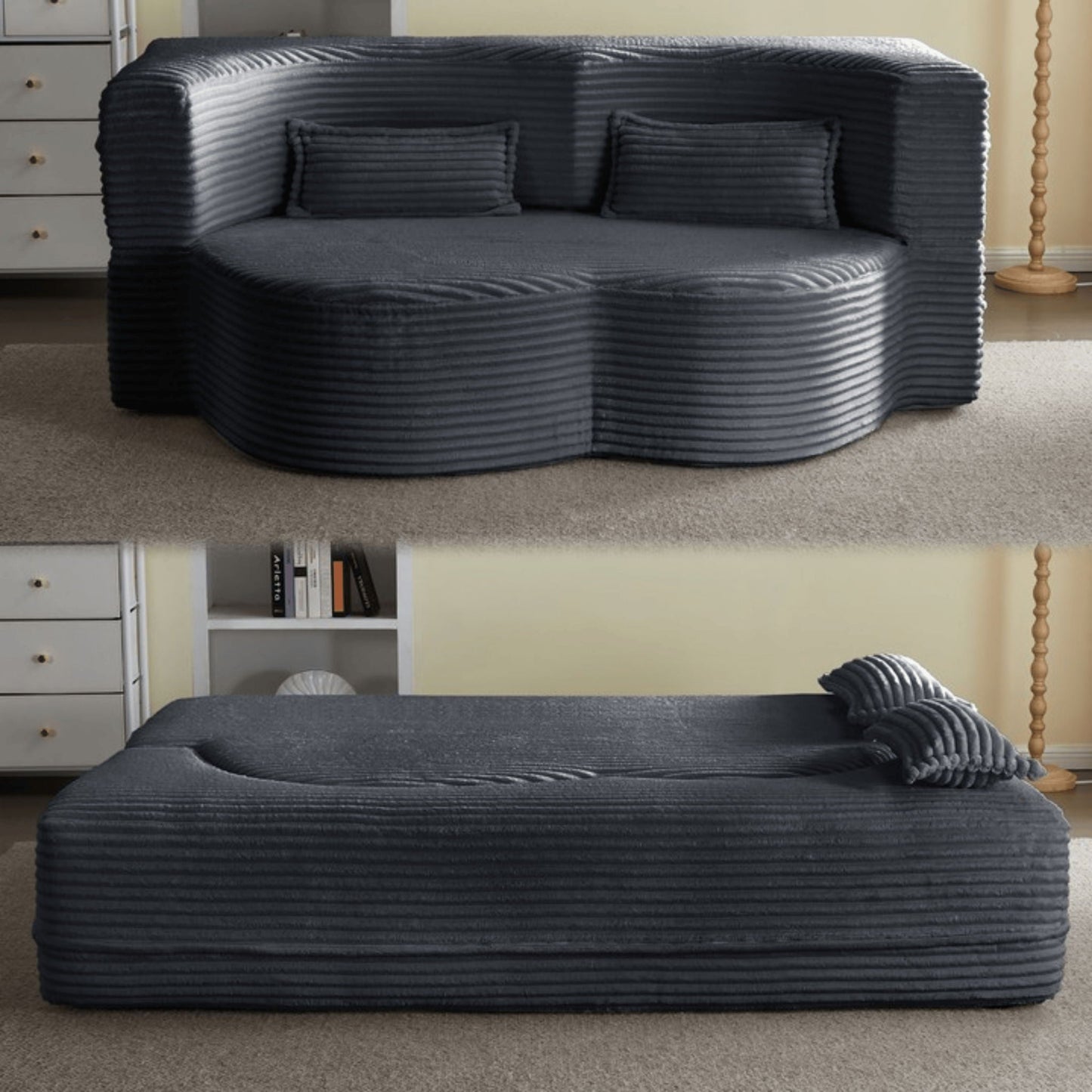 Floor Convertible Sleeper Sofa Bed With 2 Pillows Home Essentials