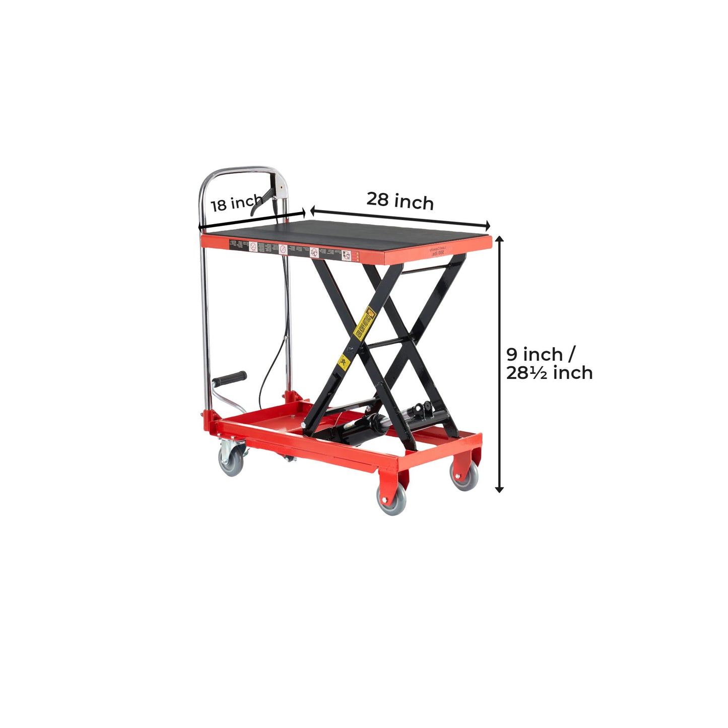 Hydraulic Lift Table Cart 500Lbs Load Red Single Scissor Lift With Non Slip Pads And Wheels - Red / Black Daily Nest
