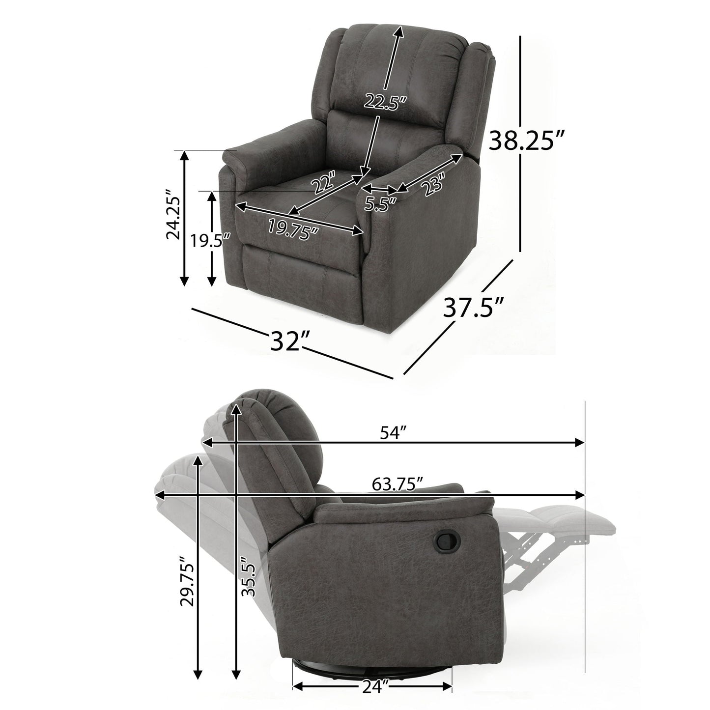 Contemporary Glider Recliner With Swivel Function Noble House