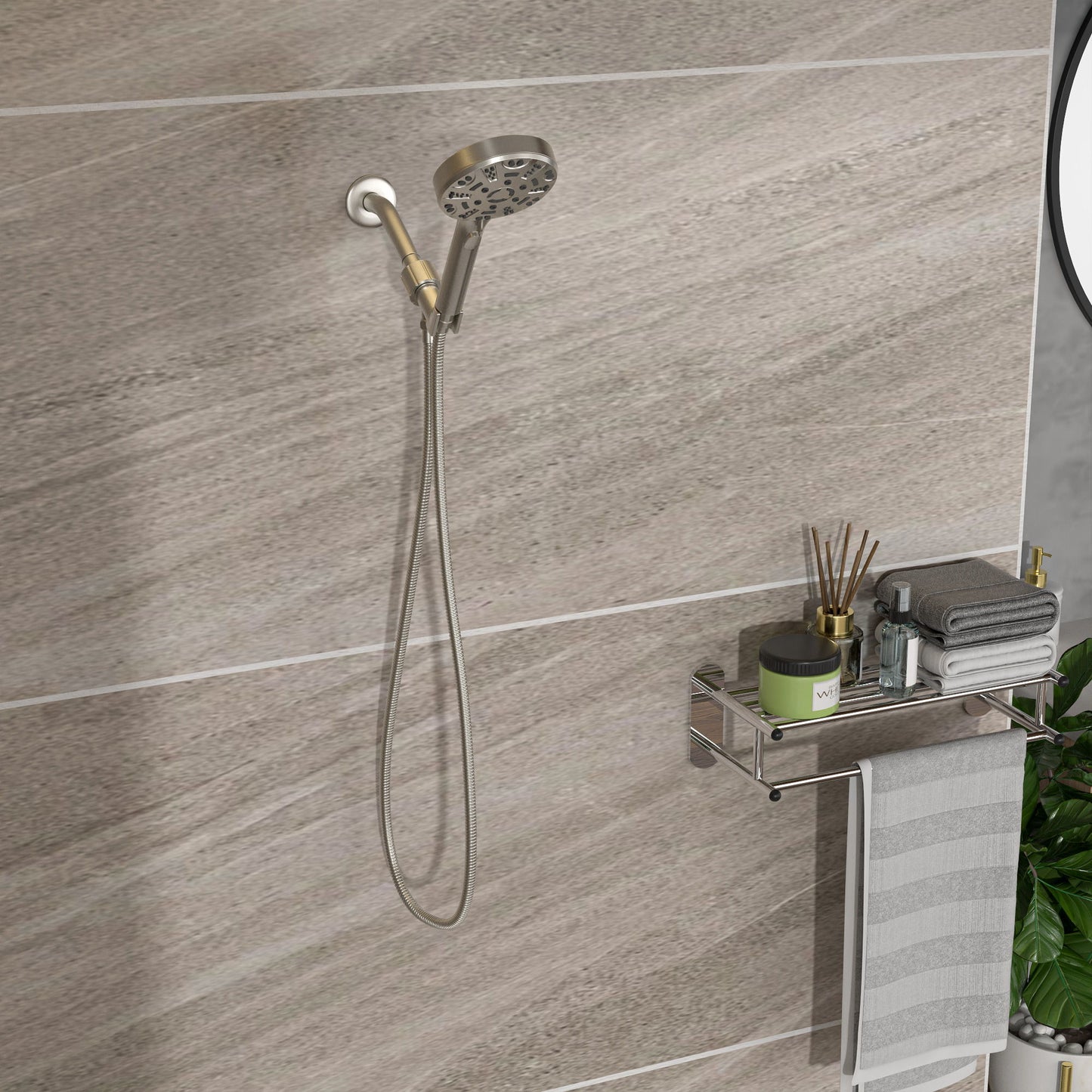Multi Function Adjustable Hand Shower 8 Function Hand Shower, Plastic Construction - Brushed Nickel Daily Nest