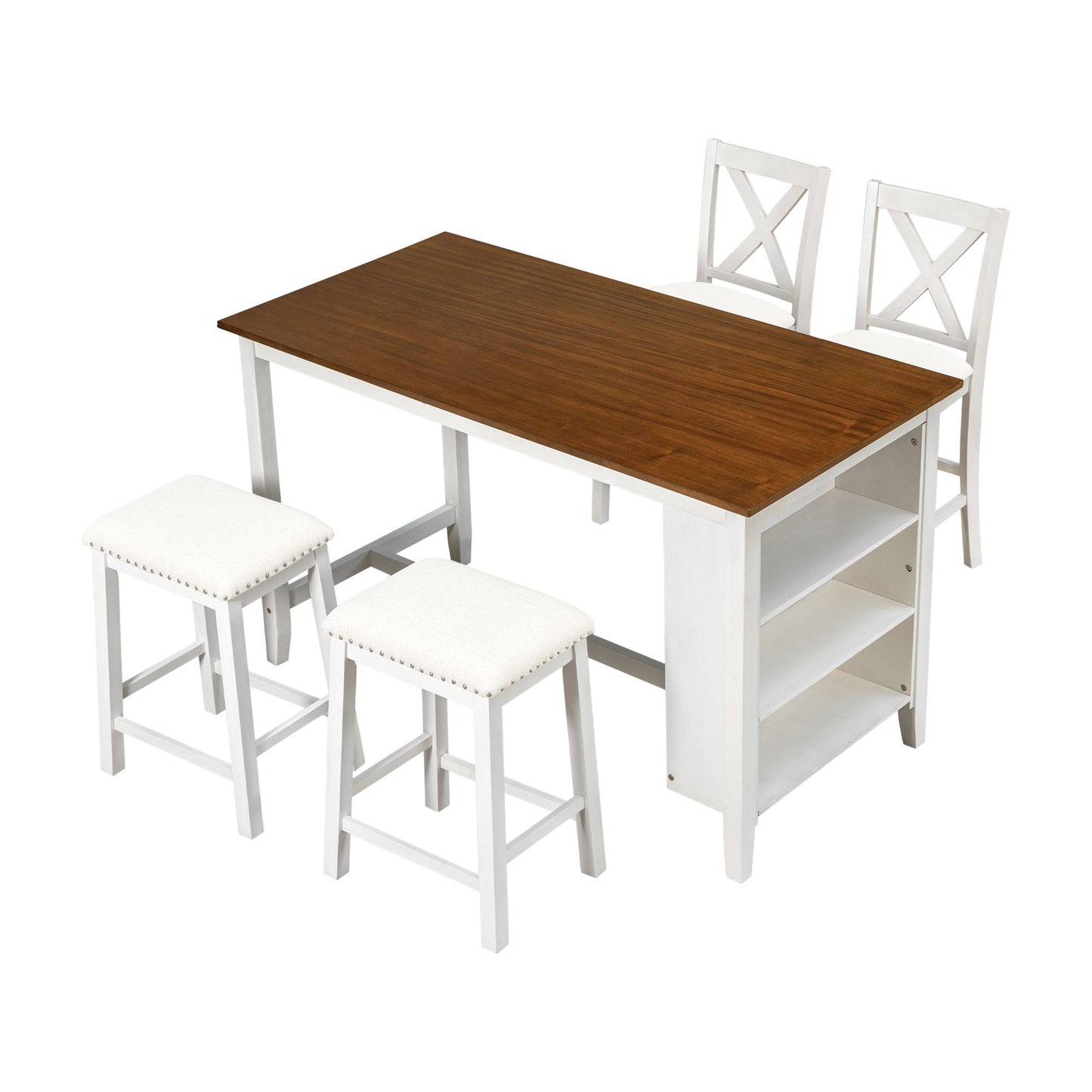 5 Pieces Counter Height Rustic Farmhouse Dining Room Wooden Bar Table Set With 2 Stools And 2 Chairs Hearth and Haven