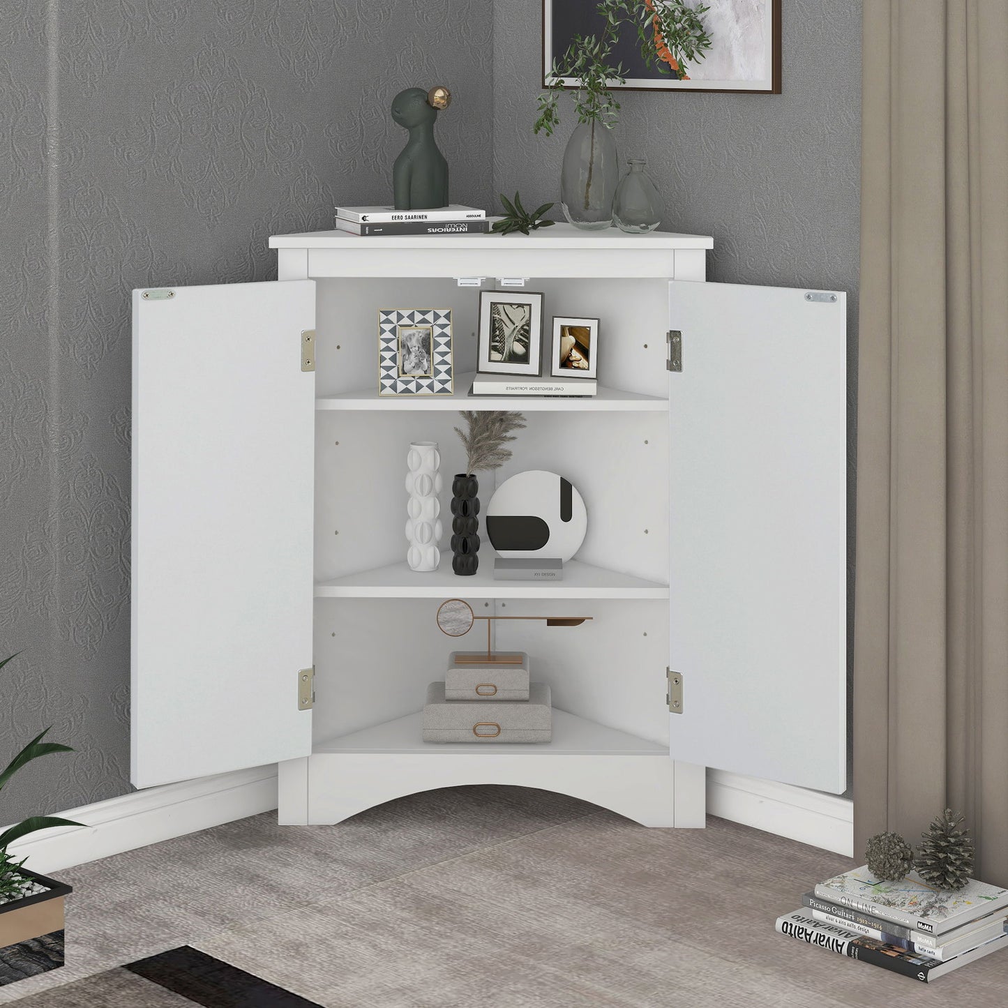 Triangle Bathroom Storage Cabinet With Adjustable Shelves, Freestanding Floor Cabinet For Home Kitchen Hearth and Haven