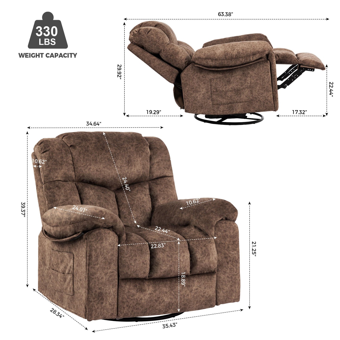 Swivel And Rocking Recliner Chair With Massage And Heating Home Essentials