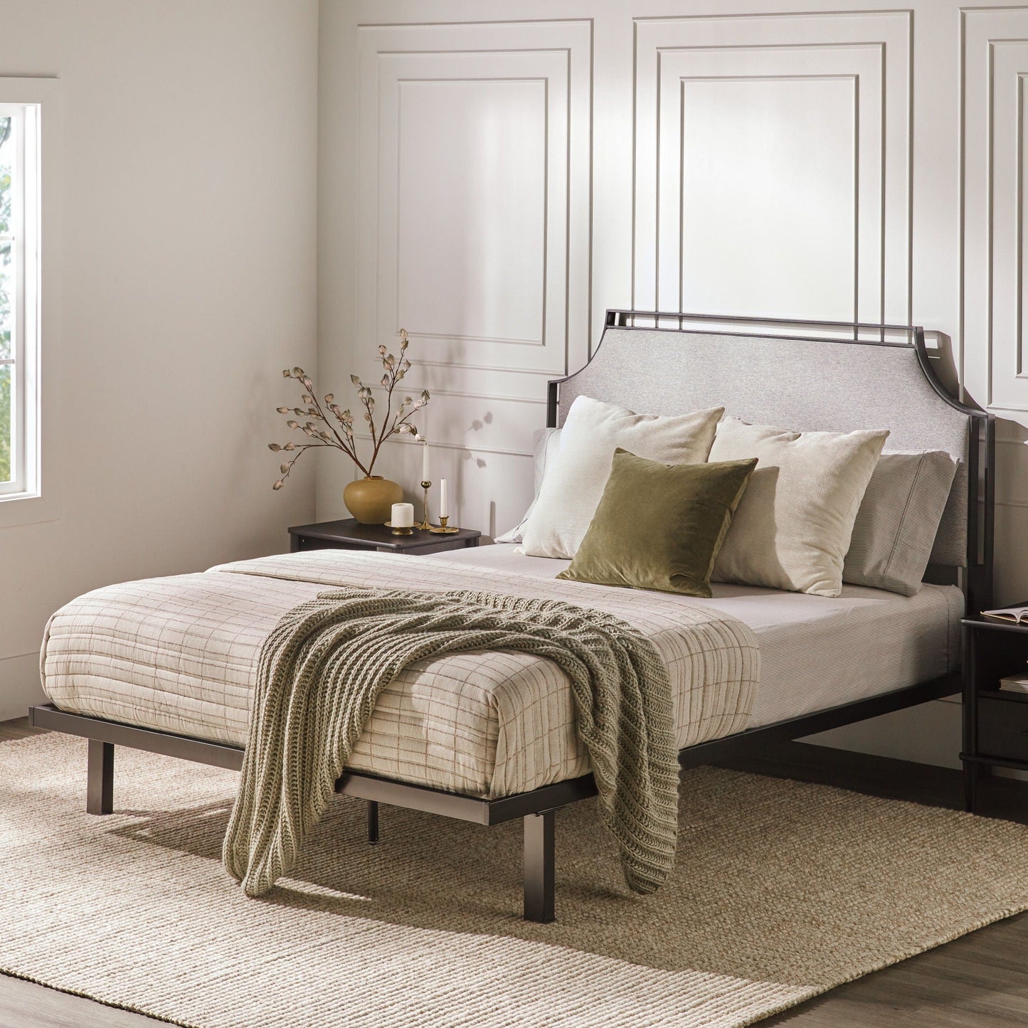 Bed Traditional Upholstered Metal Walker Edison