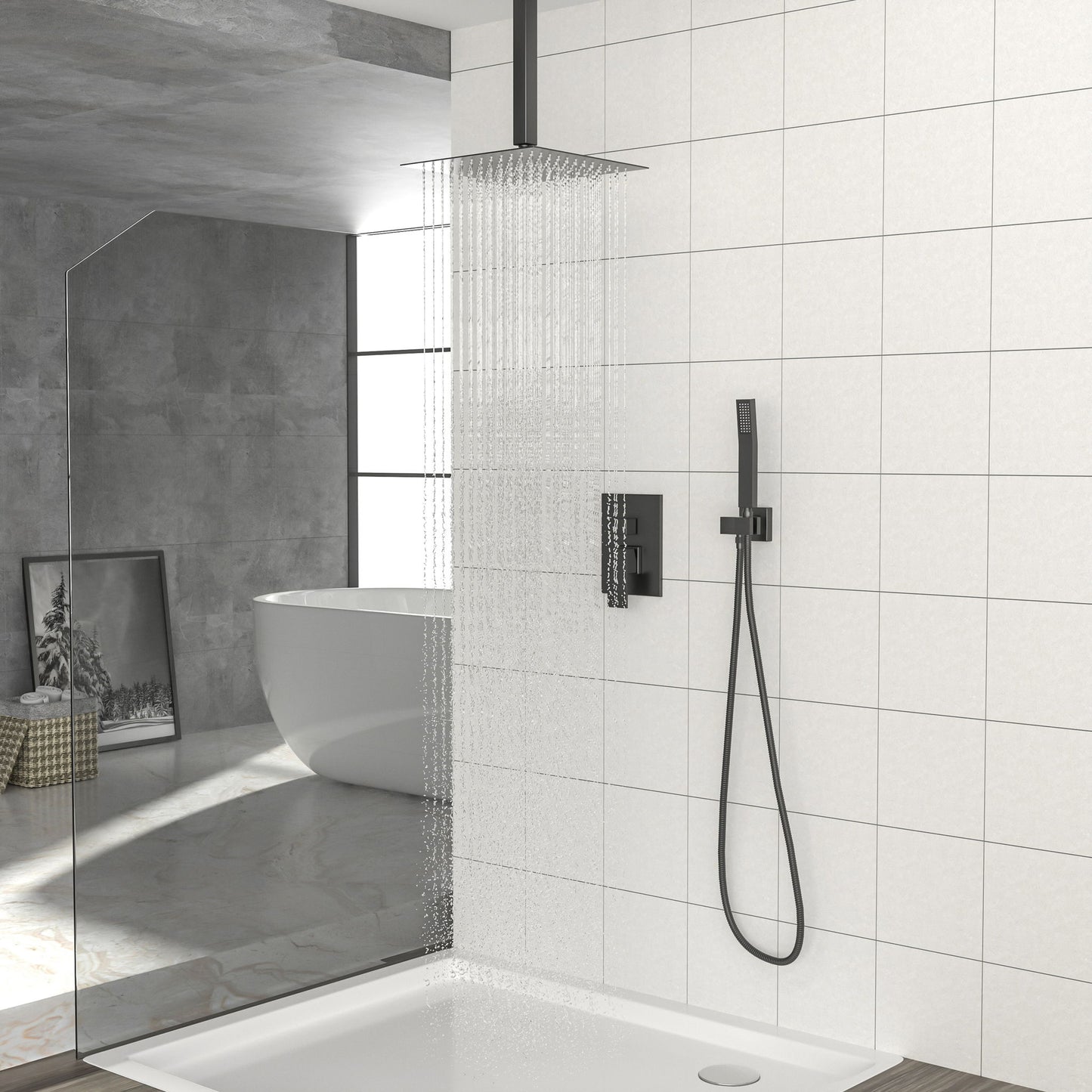 Luxury Dual Shower Head System 12" Ceiling Mount With Rough In Valve, Stainless Steel And Brass Daily Nest