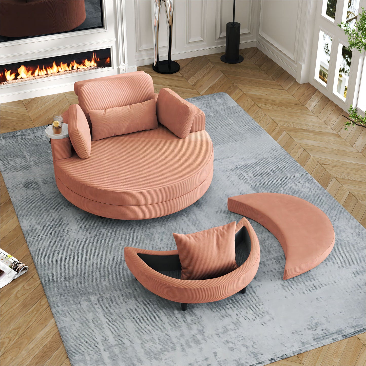 Corduroy Sofa With Two Throw Pillows And A Waist Pillow With An Extra Tray For Comfortable Seating In Small Apartment Bedrooms Home Essentials