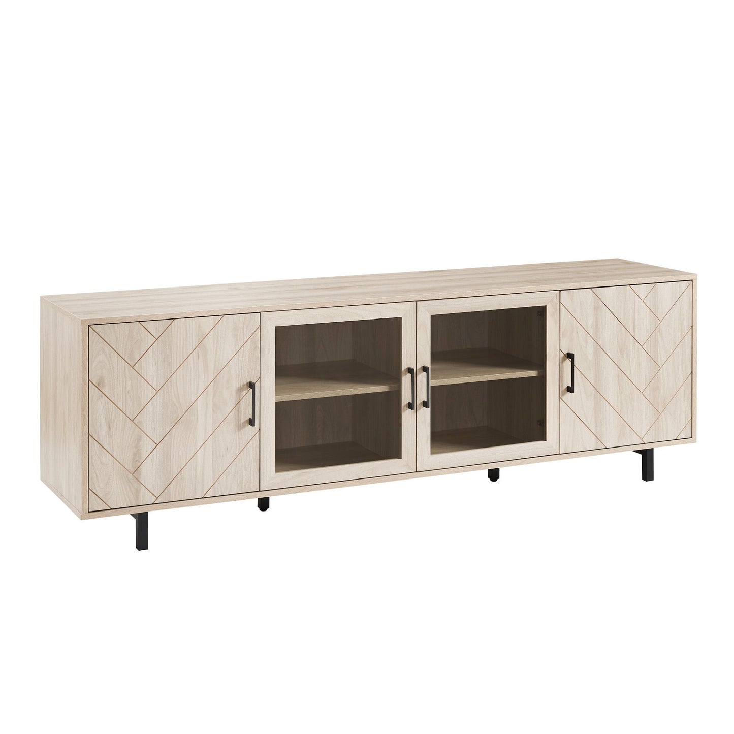 Modern Scandinavian 4 Door Herringbone 70" TV Stand For TVs Up To 80" Walker Edison