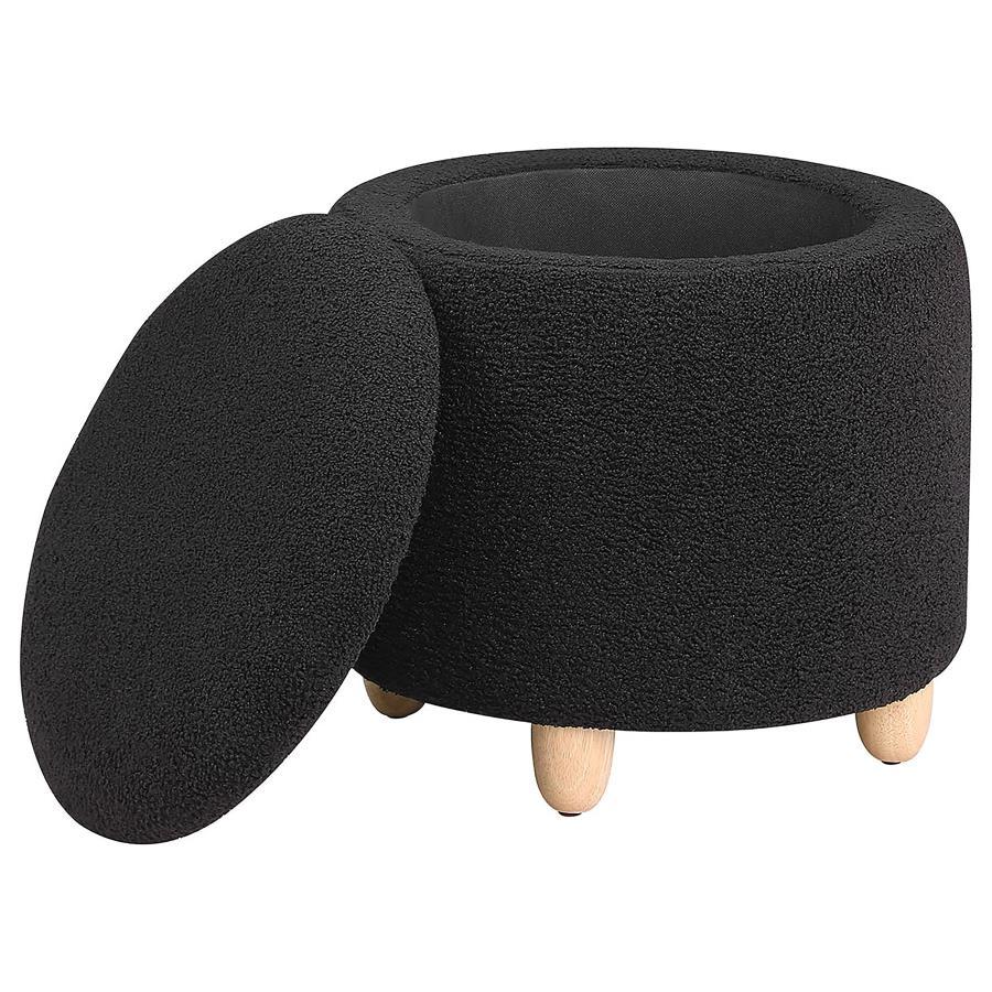 Valia - Faux Sheepskin Upholstered Round Storage Ottoman Coaster Fine Furniture