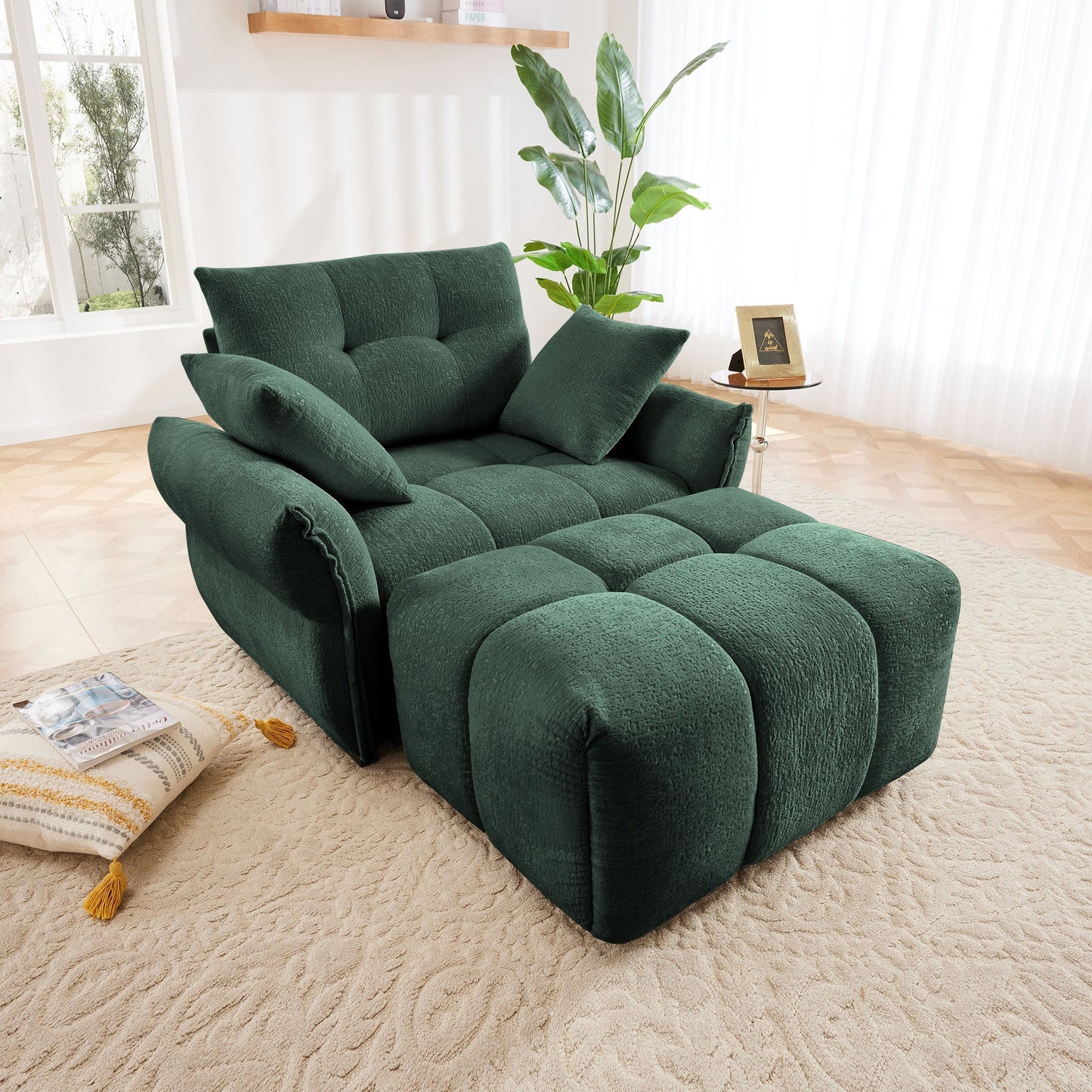 Ergonomic Single Seater Sofa With Ottoman, High Resilience Support Cushions Home Essentials