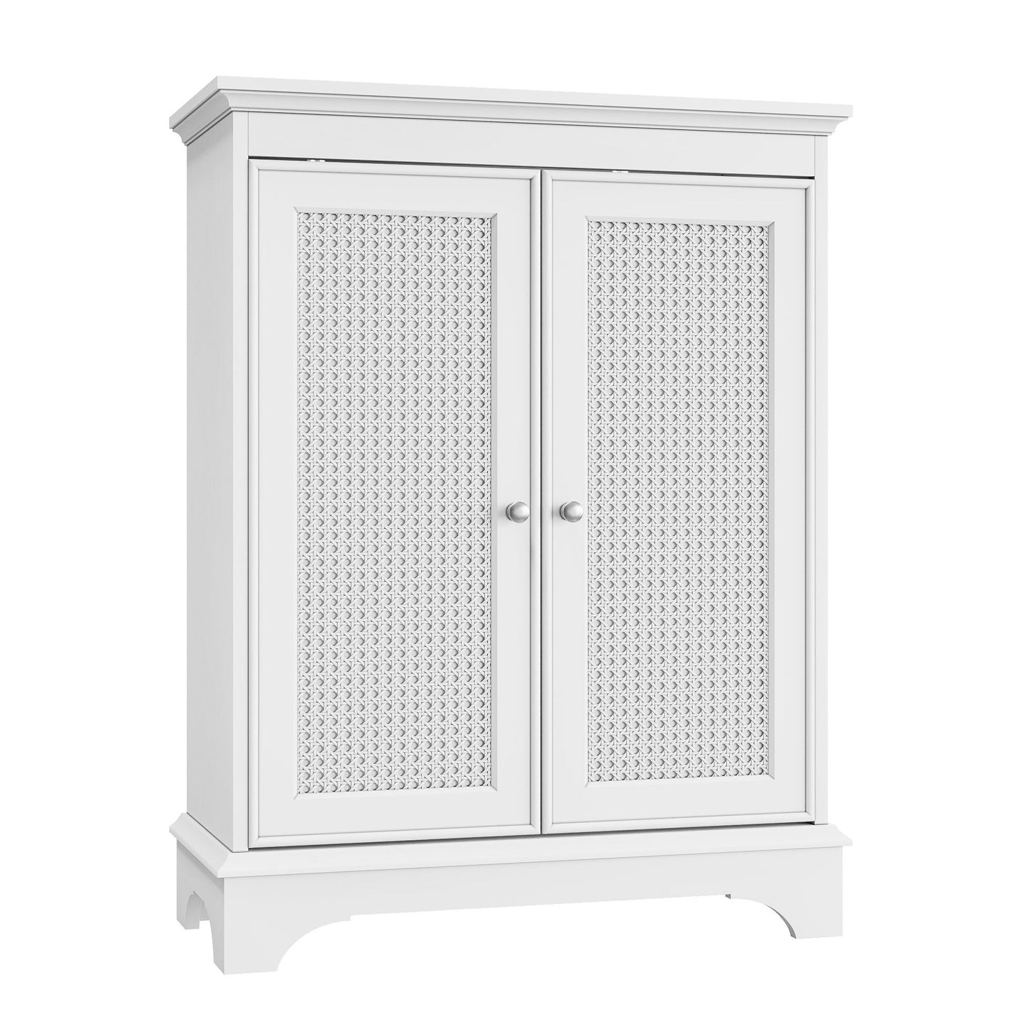 White 2 Door Rattan Storage Cabinet With Adjustable Partition, Medieval Modern Independent Buffet Cabinet, Multifunctional Decorative Cabinet Suitable For Living Room, Kitchen, Bathroom - White Home Essentials