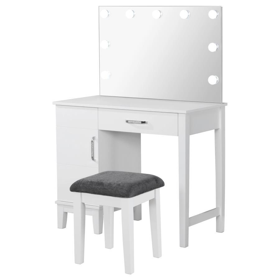 Elijah - Vanity Set With Lighting & Stool - White And Dark Gray CoasterEveryday