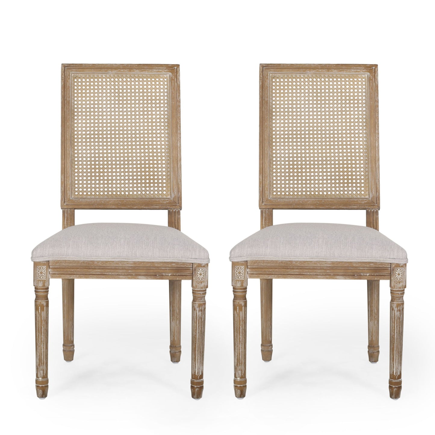 French Country Dining Chair With Rectangular Cane Backrest And Smooth Upholstered Seating Noble House