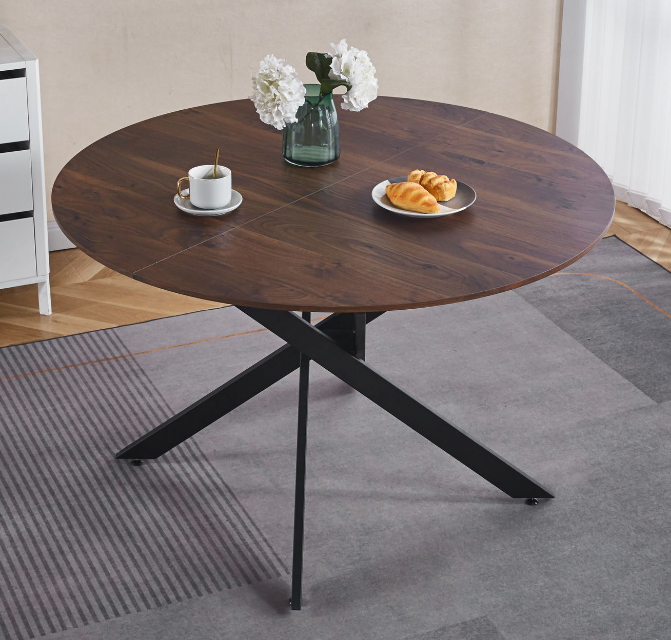 Mid-Century Dining Table For 4 - 6 People With Round MDF Table Top, Pedestal Dining Table, End Table Leisure Coffee Table, Cross Leg Home Essentials