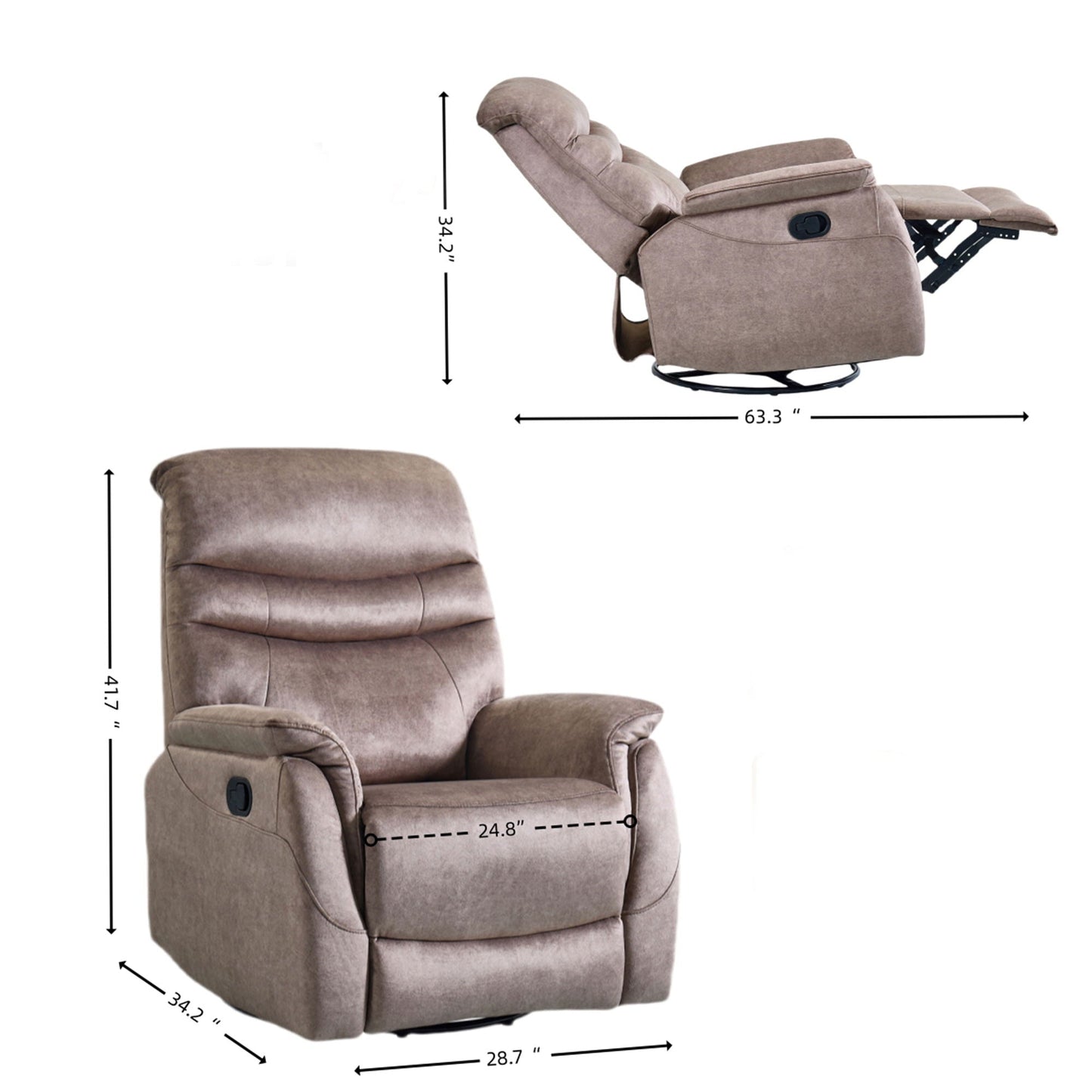 Rocking Swivel Recliner Chair For Living Room, 360 Degree Swivel, Adjustable Modern Reclining Chair, Classic And Traditional Recliner Sofa With Lumbar Support - Dark Gray Home Essentials