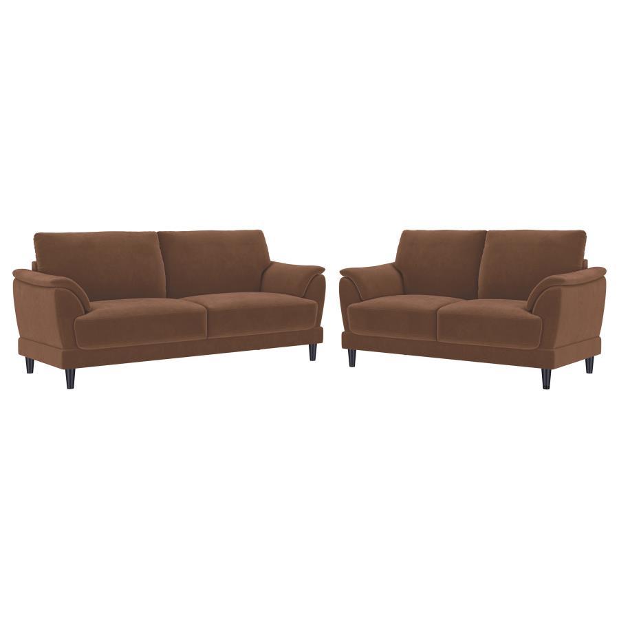 Selma - 2 Piece Velvet Upholstered Crescent Arm Sofa Set - Rust Coaster Fine Furniture