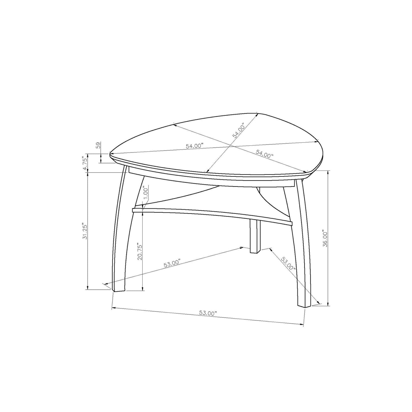 Jasmine - Bar Table With Arched Legs And Marble Top, Triangular Shape - Gray Global Furniture USA