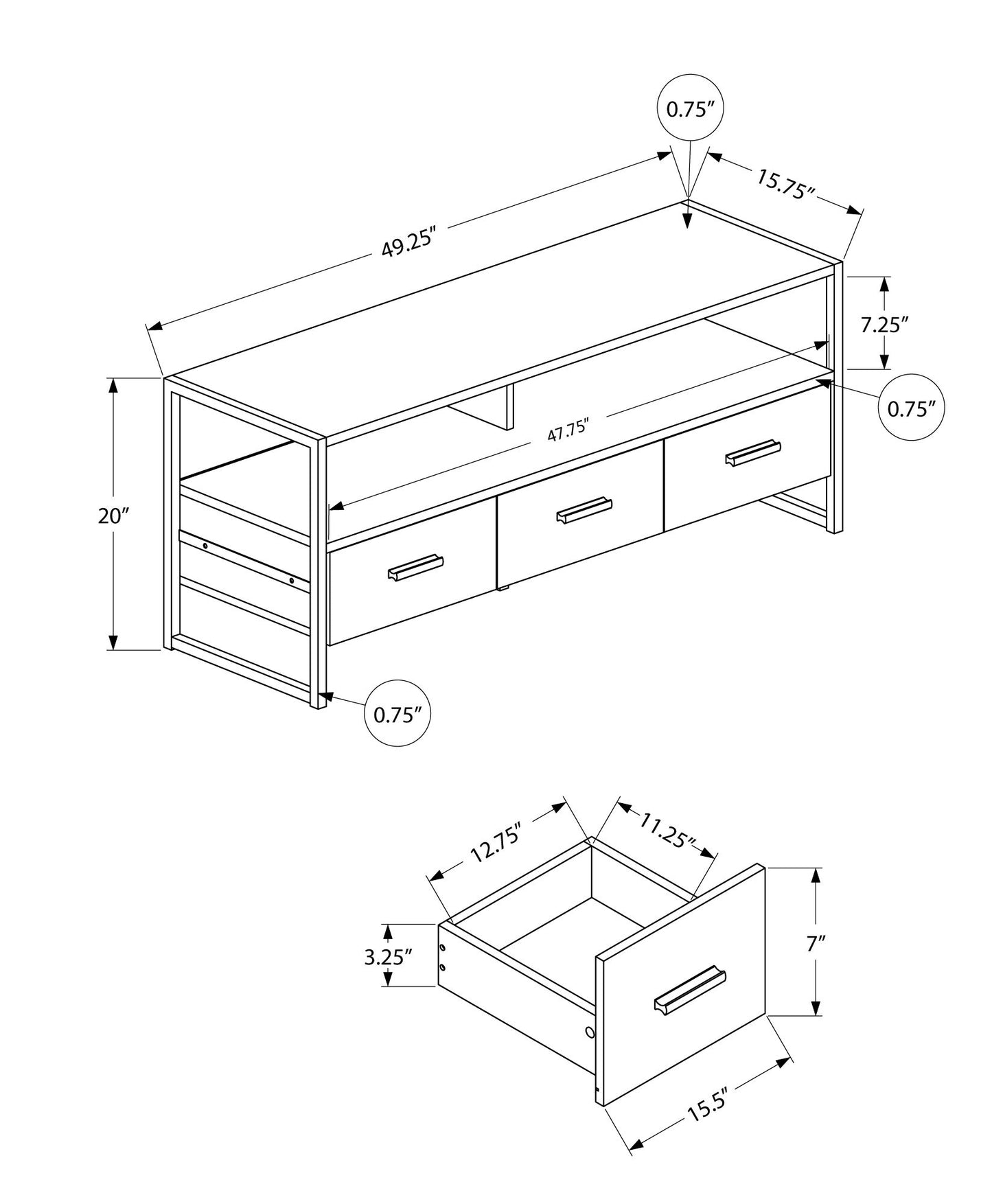 TV Stand, Console, Media Entertainment Center, Storage Drawers, Modern 8th Street