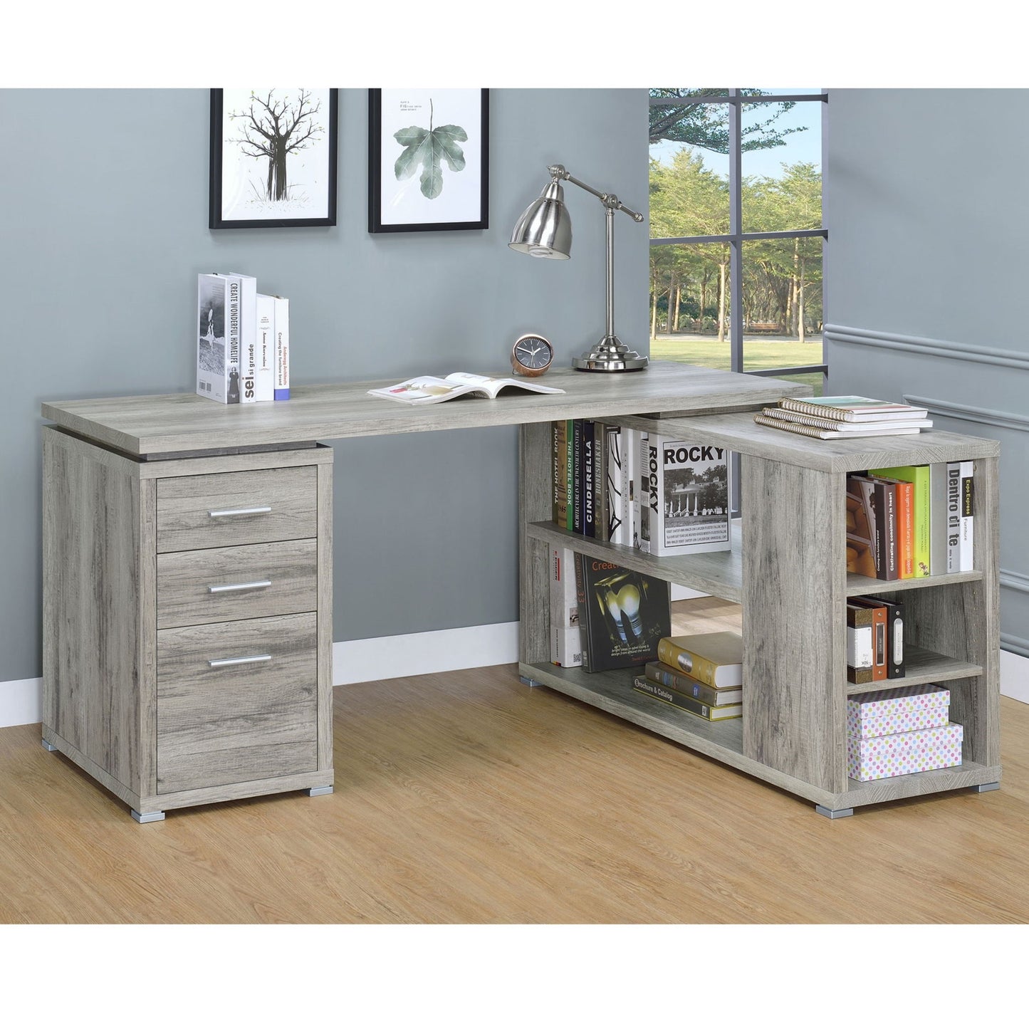 Transitional L Shape Computer Desk With Multiple Storage And Built In File Cabinet Home Essentials