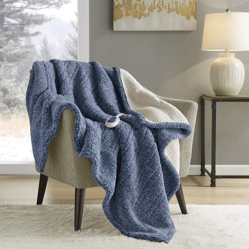 Marbled Sherpa - Heated Throw - Blue True North by Sleep Philosophy