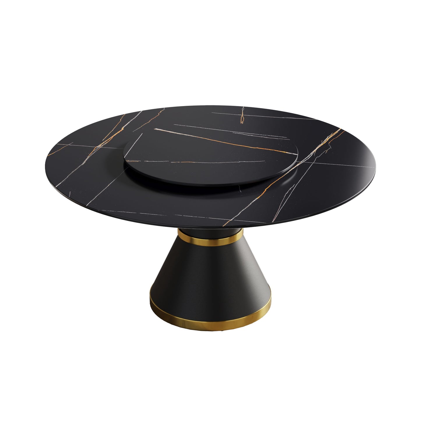 Modern Artificial Stone Round Carbon Steel Base Dining Table, Can Accommodate 6 People Artificial Stone Turntable - Black Home Essentials