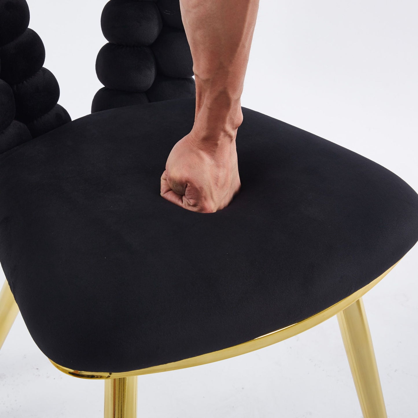 Modern Chair With Iron Tube Legs, Soft Cushions And Comfortable Backrest, Suitable For Dining Room, Living Room, Cafe, Hairball Back Home Essentials