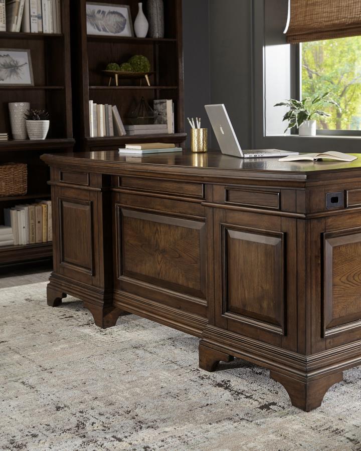 Hartshill - 7-Drawer Executive Desk - Burnished Oak CoasterElevations