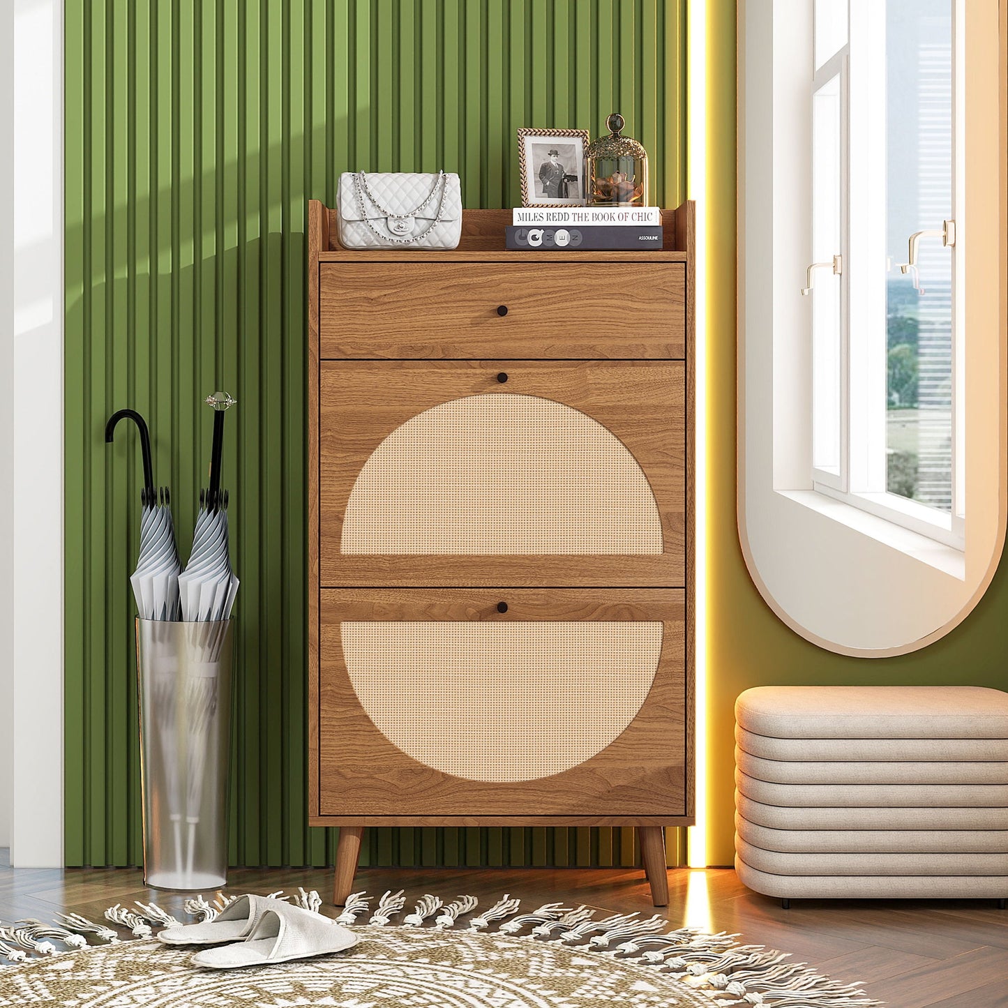 Allen - Rattan 2 Door 1 Drawer Cabinet Shoe Rack For Entrance Daily Nest
