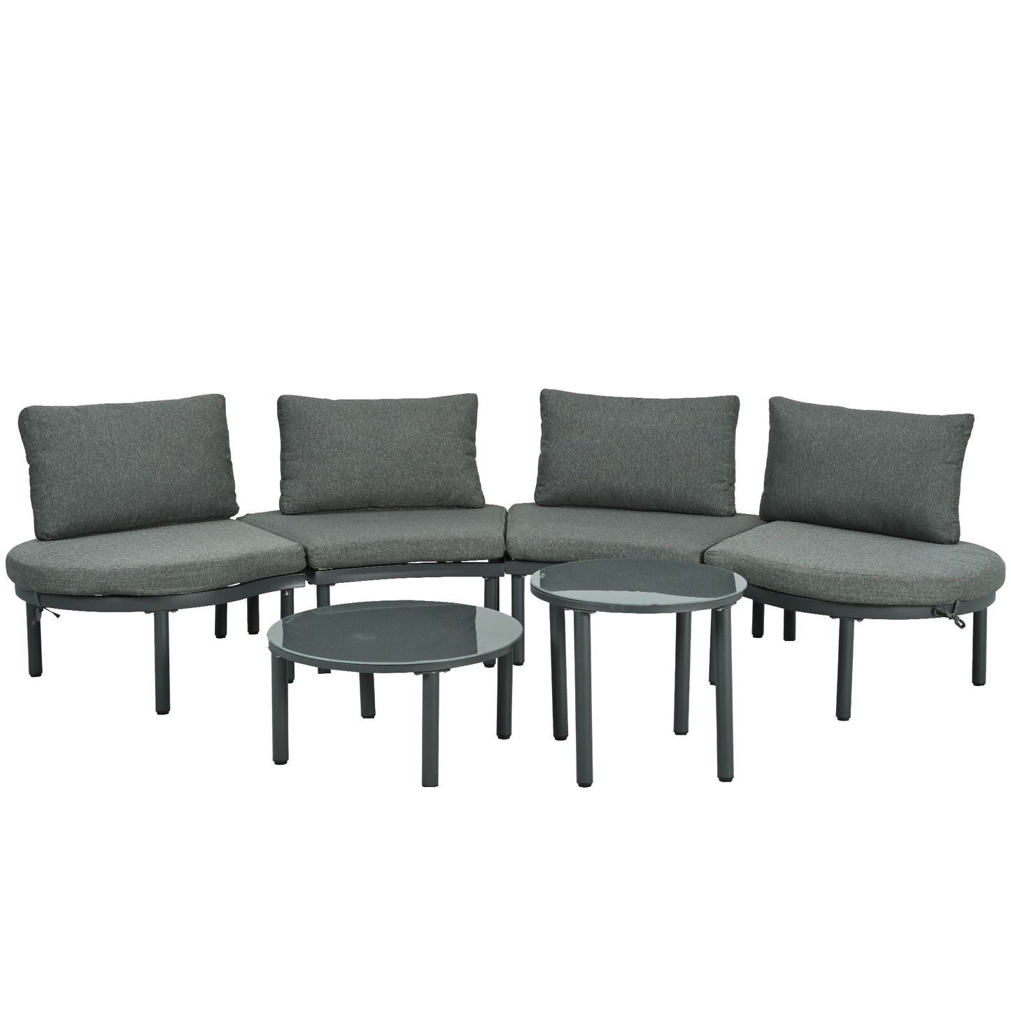 6 Piece Patio Set, Half Moon Outdoor Sectional Sofa With 2 High Low Coffee Tables, 4 Pillows & Cushions Hearth and Haven
