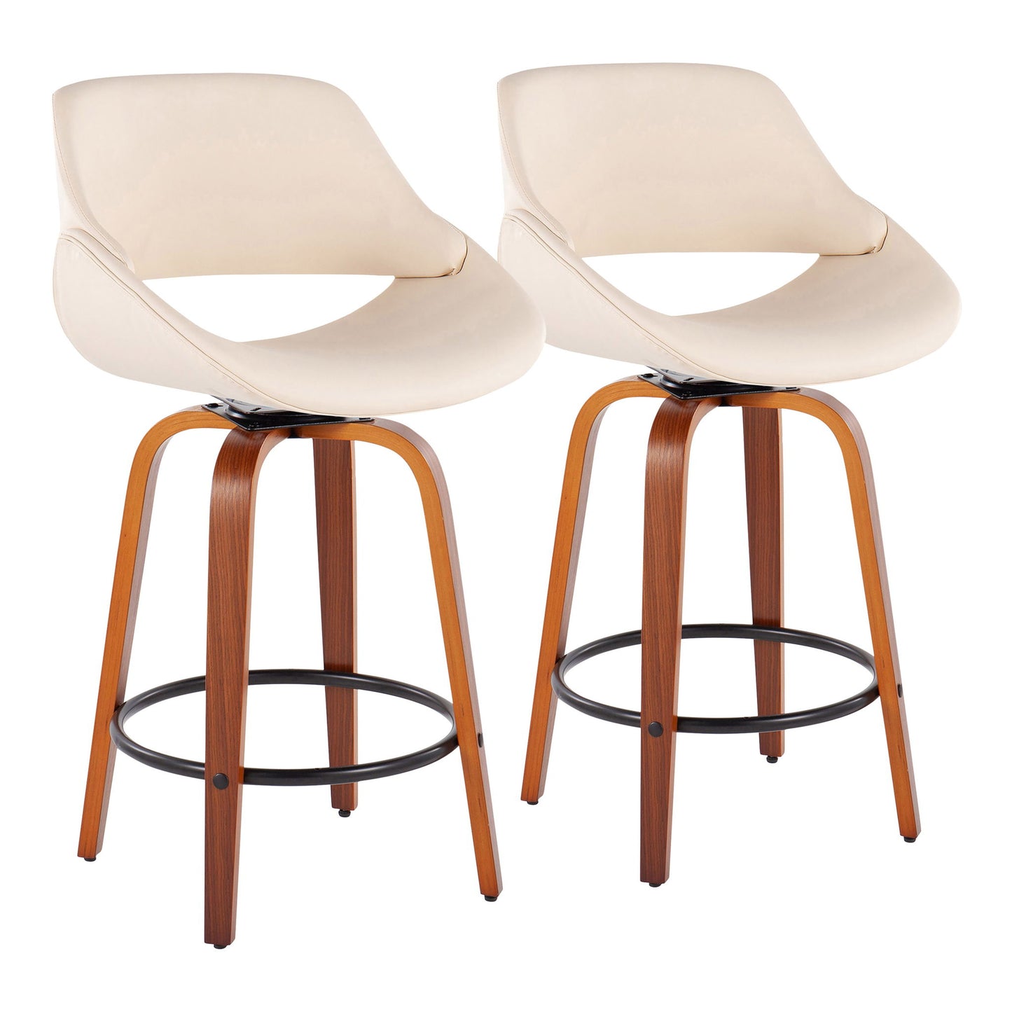 Fabrico - Mid Century Modern Fixed Height Counter Stool And Round Footrest (Set of 2) Lumi Source