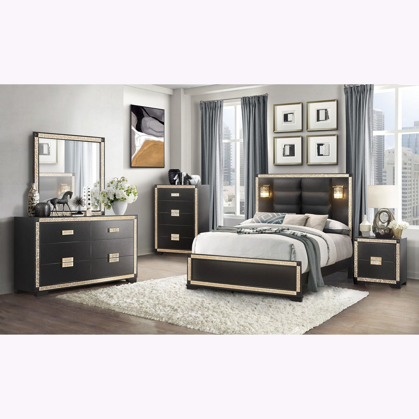 Lively - Bed With Lamps, Elegant Design Global Furniture USA