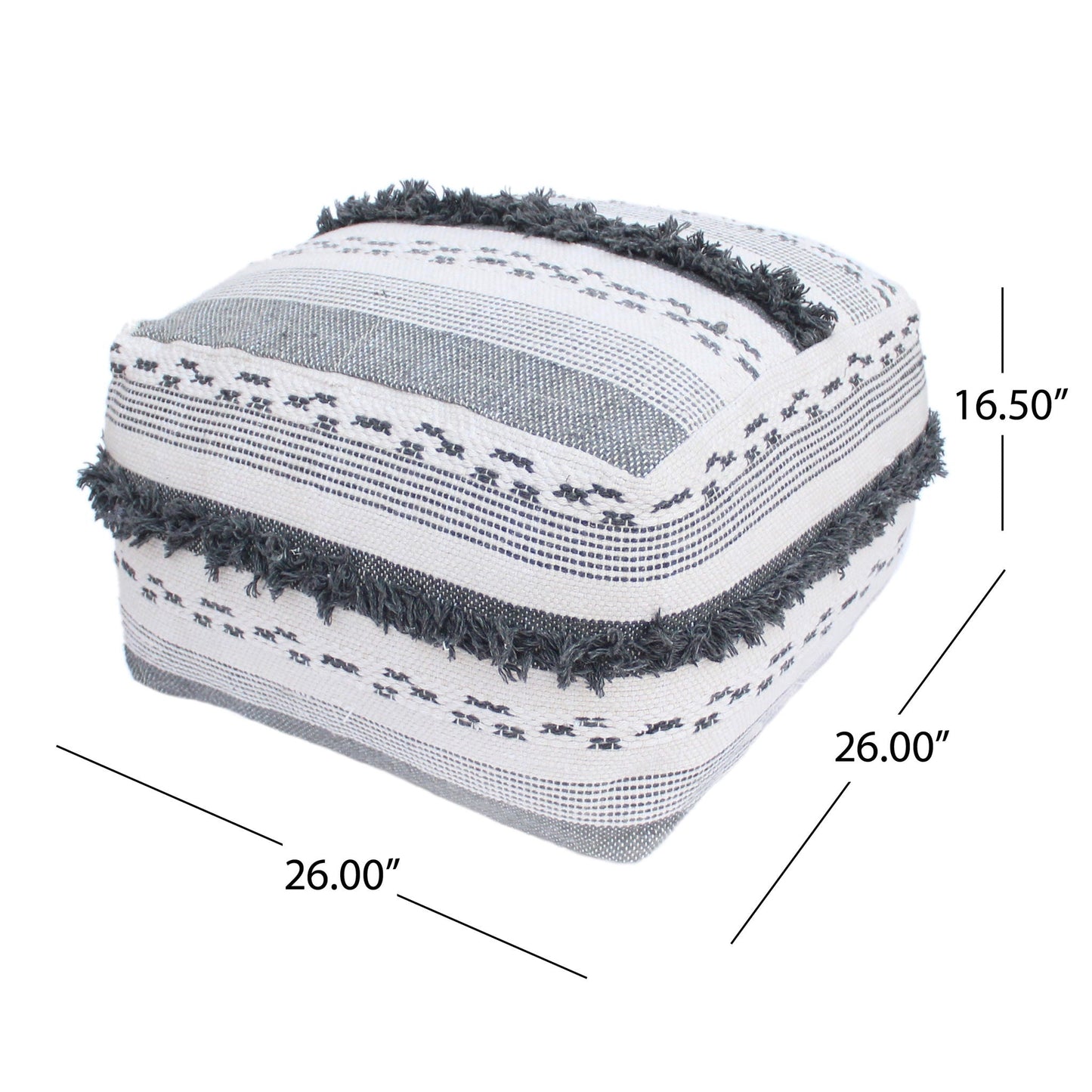 Karim - Faux Yarn Large Pouf, Durable - Ivory / Gray Home Essentials