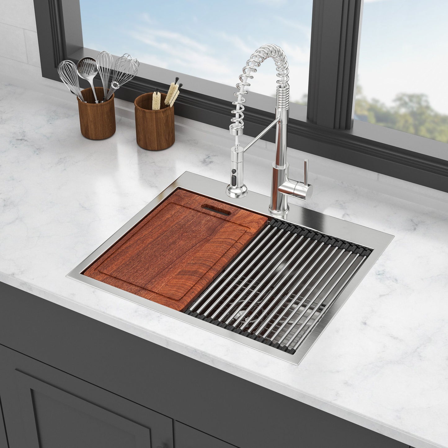 Topmount Stainless Steel Kitchen Sink With Workstation Ledge And Accessories Daily Nest