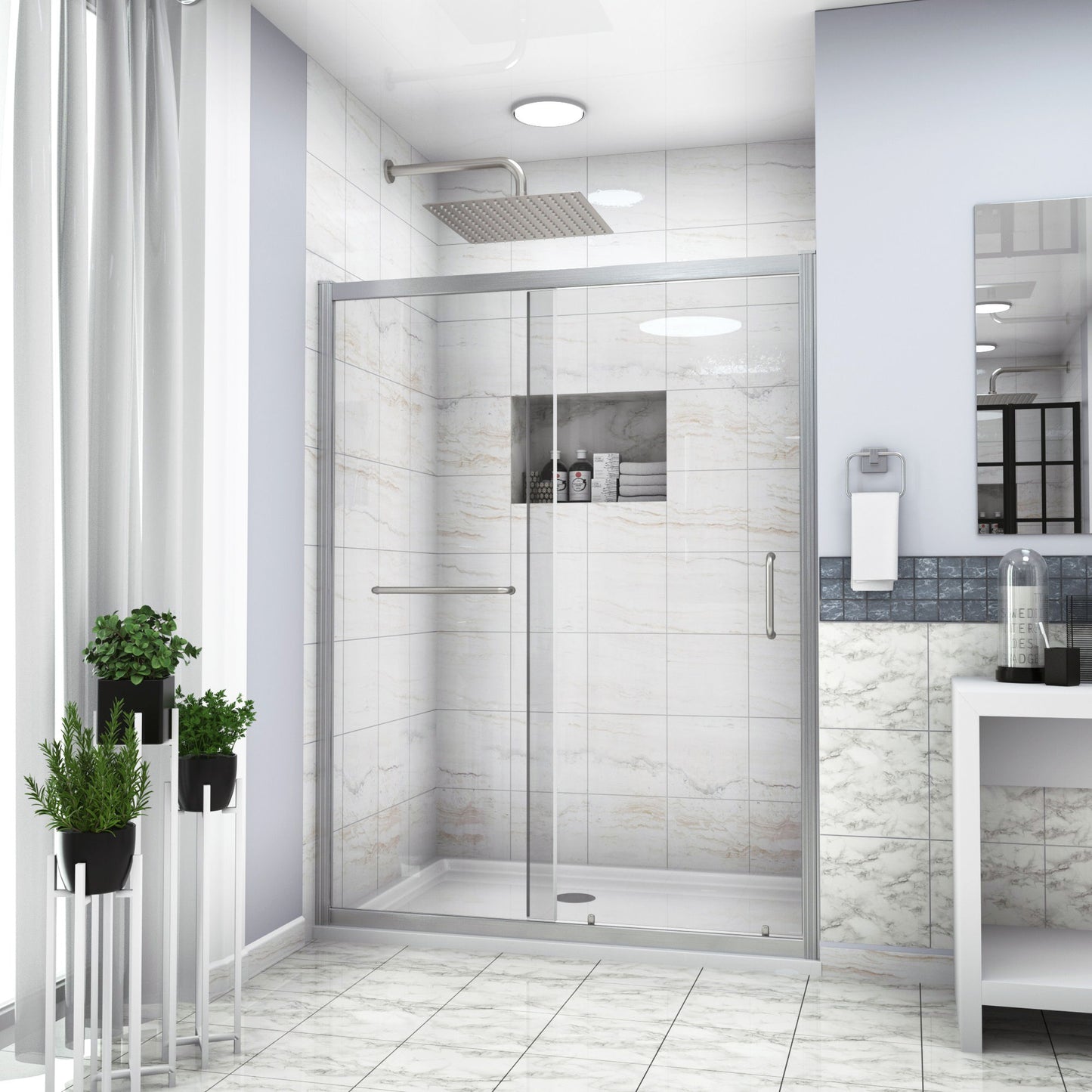 Single Sliding Bypass Shower Door, Tempered Glass Enclosure Daily Nest