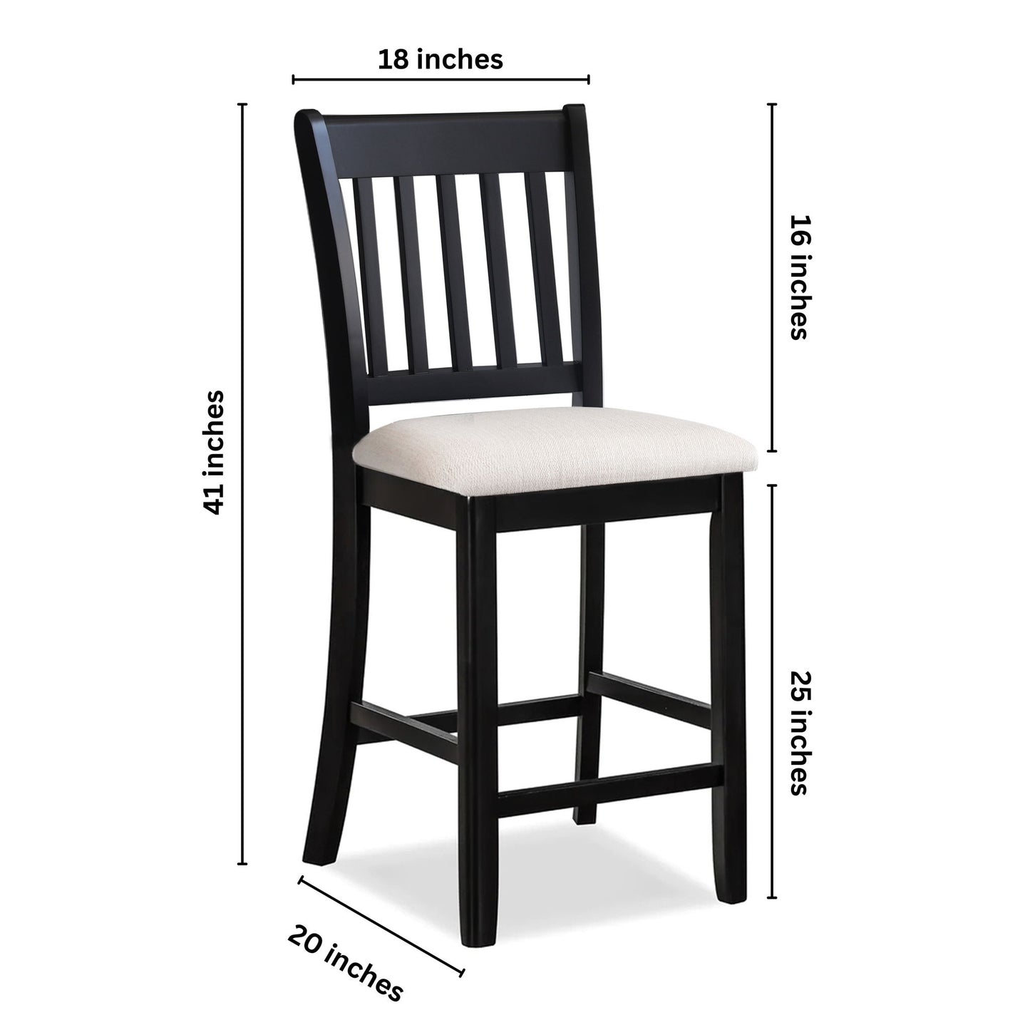 Transitional Rubberwood Dining Room Chairs (Set of 2) With Slatted Back - Black Home Essentials