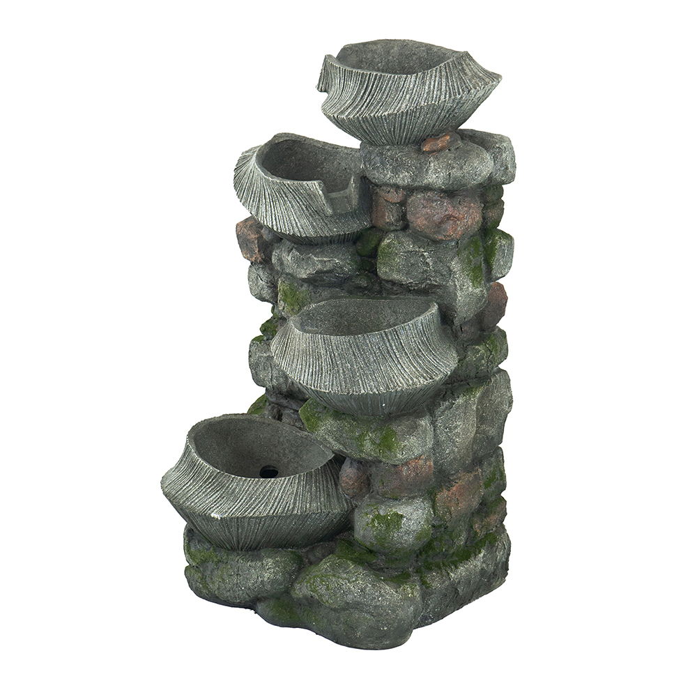 Indoor Outdoor Stone Water Fountain, 4 Tier Polyresin Cascading Rock Bowl Freestanding Fountain With LED Ligh - Gray Daily Nest