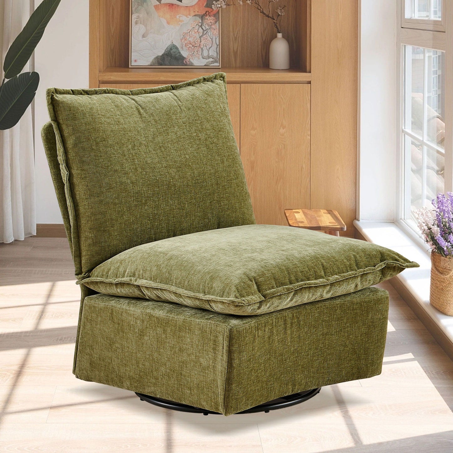 Detachable Chenille Single 360 Swivel Rocking Rocker, 360 Swivel Sofa Chair & Single Sofa Lounge, Comfortable Seating For Living Room & Bedroom Sofa 1 Piece Home Essentials