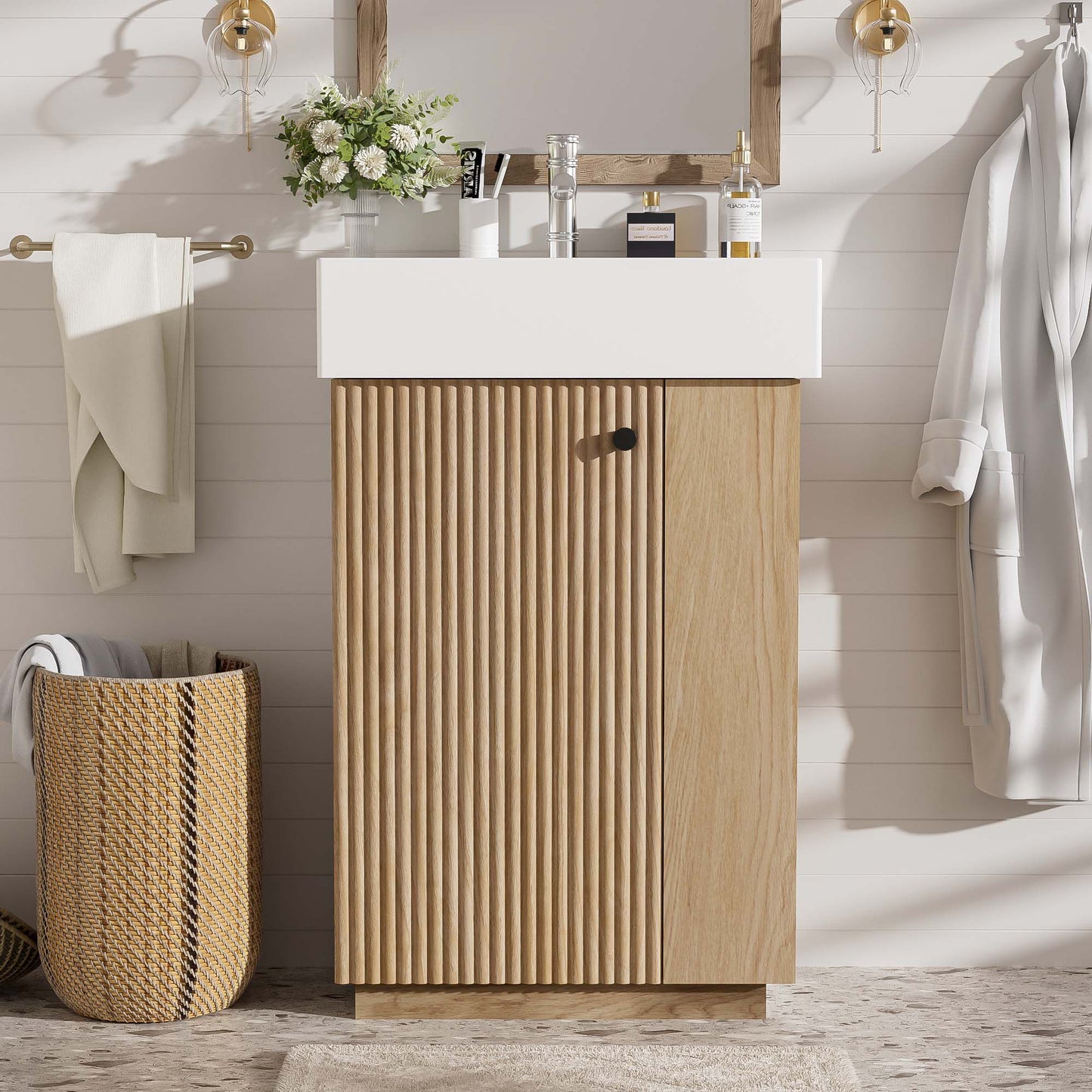 Bathroom Vanity With Sink, Freestanding Wood Grain Cabinet With Storage Hearth and Haven