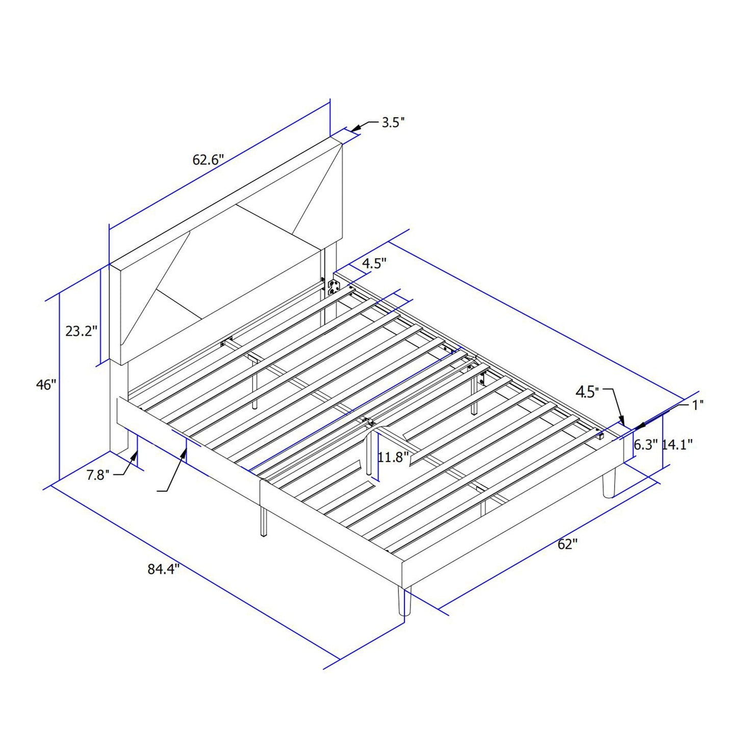 Upholstered Platform Bed Frame With Headboard, Wood Slat Support Home Essentials